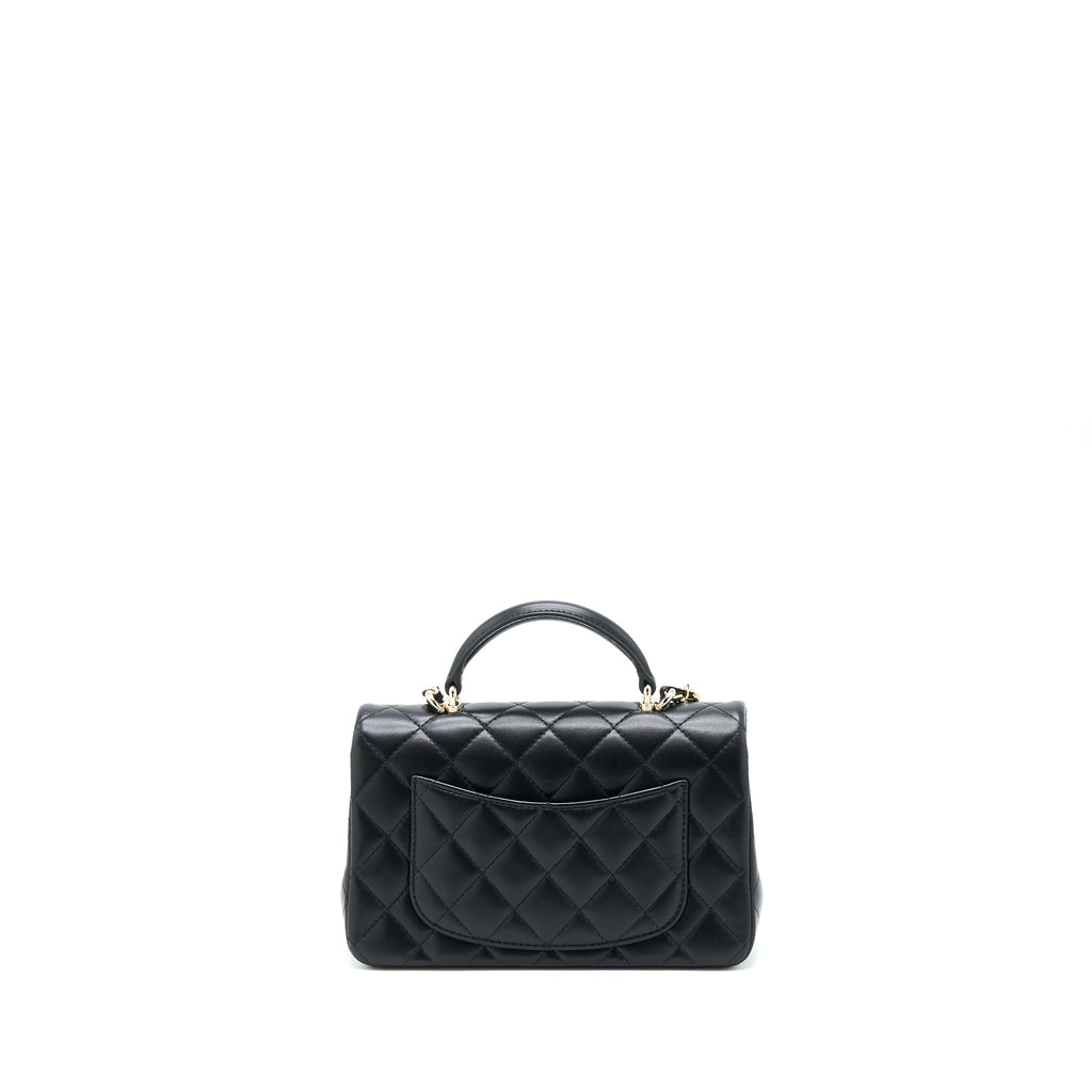 CHANEL TOP HANDLE MINI RECTANGULAR FLAP BAG LAMBSKIN BLACK LGHW (MICROCHIP)