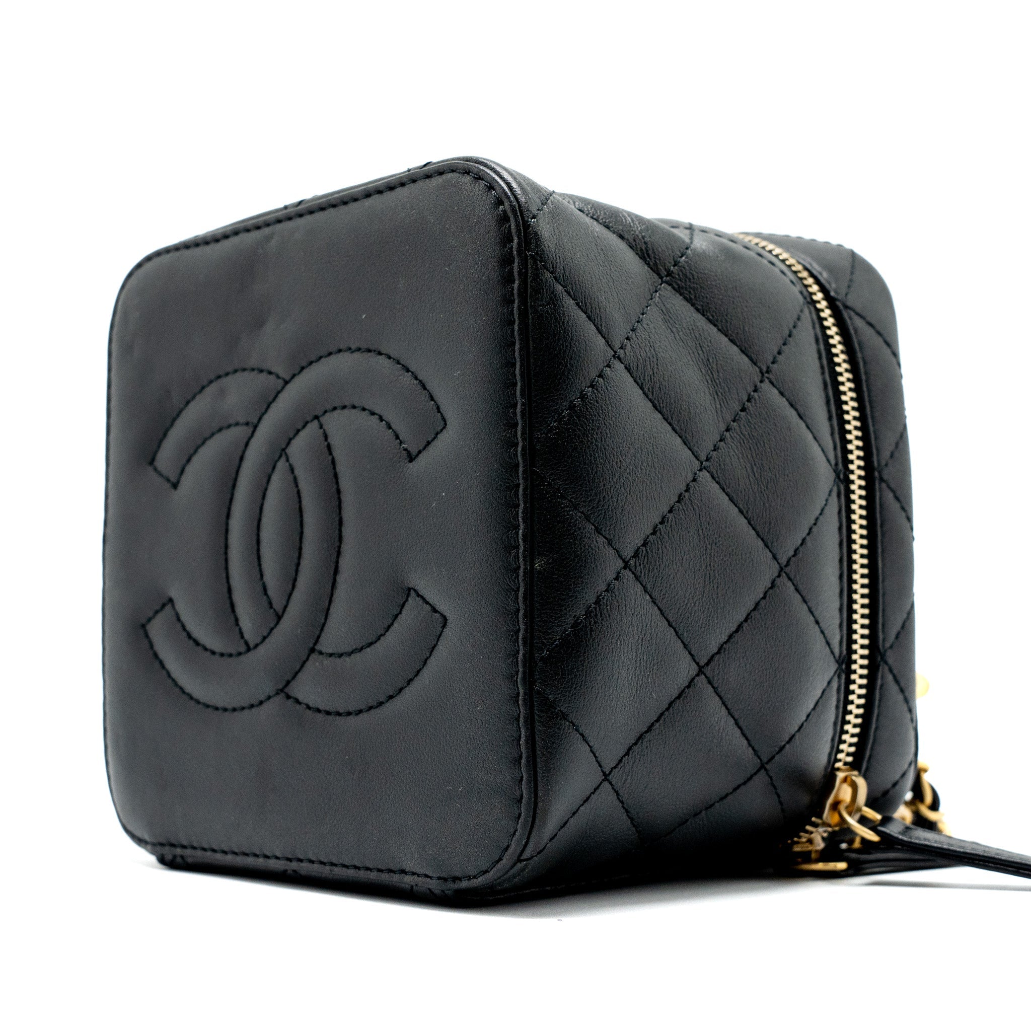 CHANEL TOP HANDLE VANITY CROSSBODY BAG CALFSKIN BLACK BRUSHED GHW (MICROCHIP)