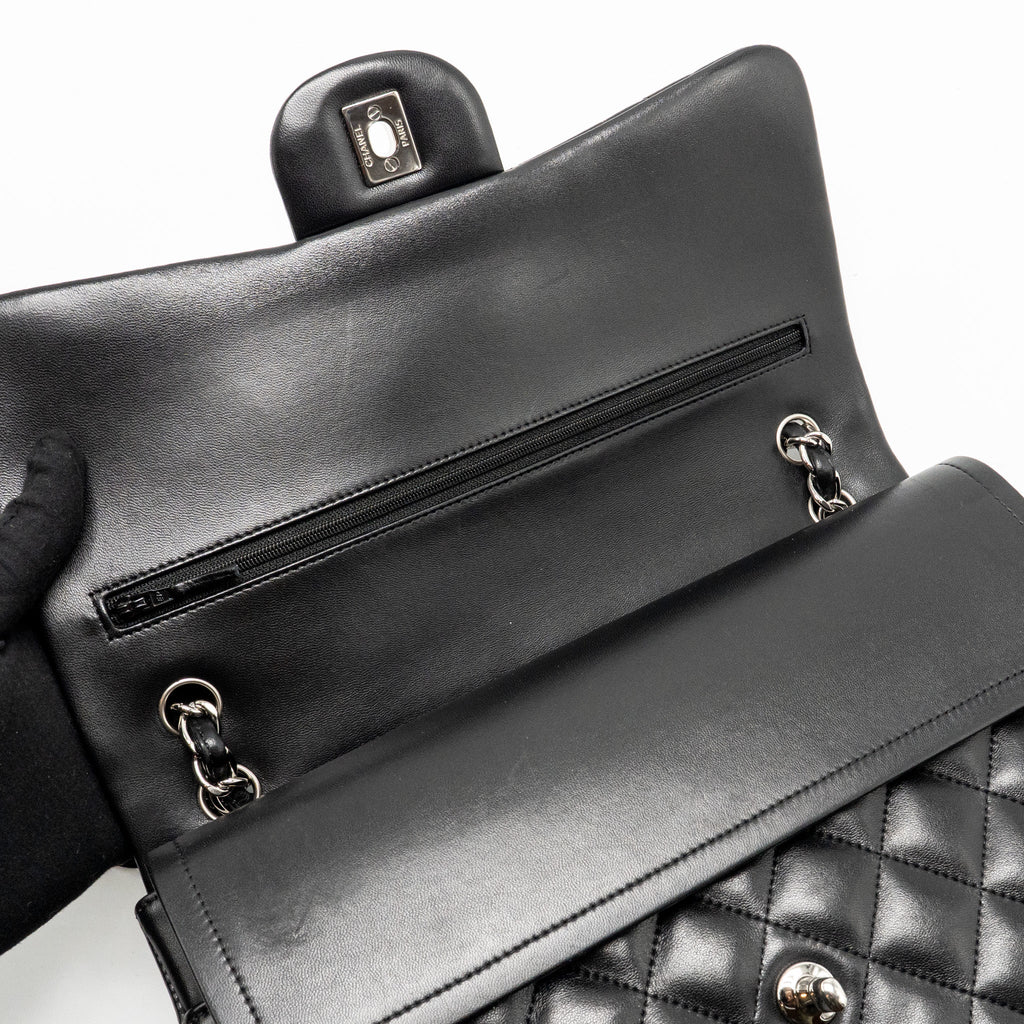 CHANEL JUMBO CLASSIC DOUBLE FLAP BAG LAMBSKIN BLACK SHW