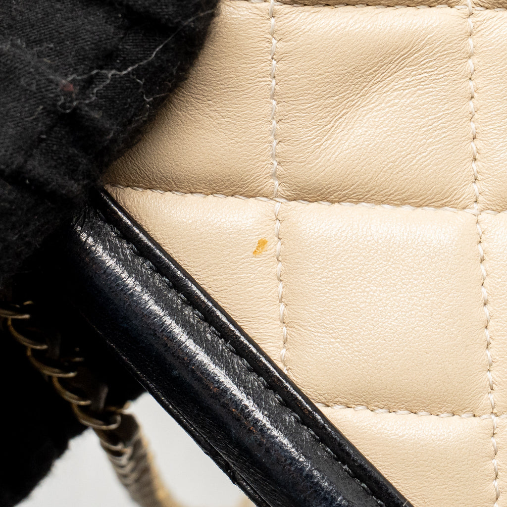 CHANEL ELEGANT CC TOTE QUILTED LAMBSKIN BEIGE/BLACK GHW