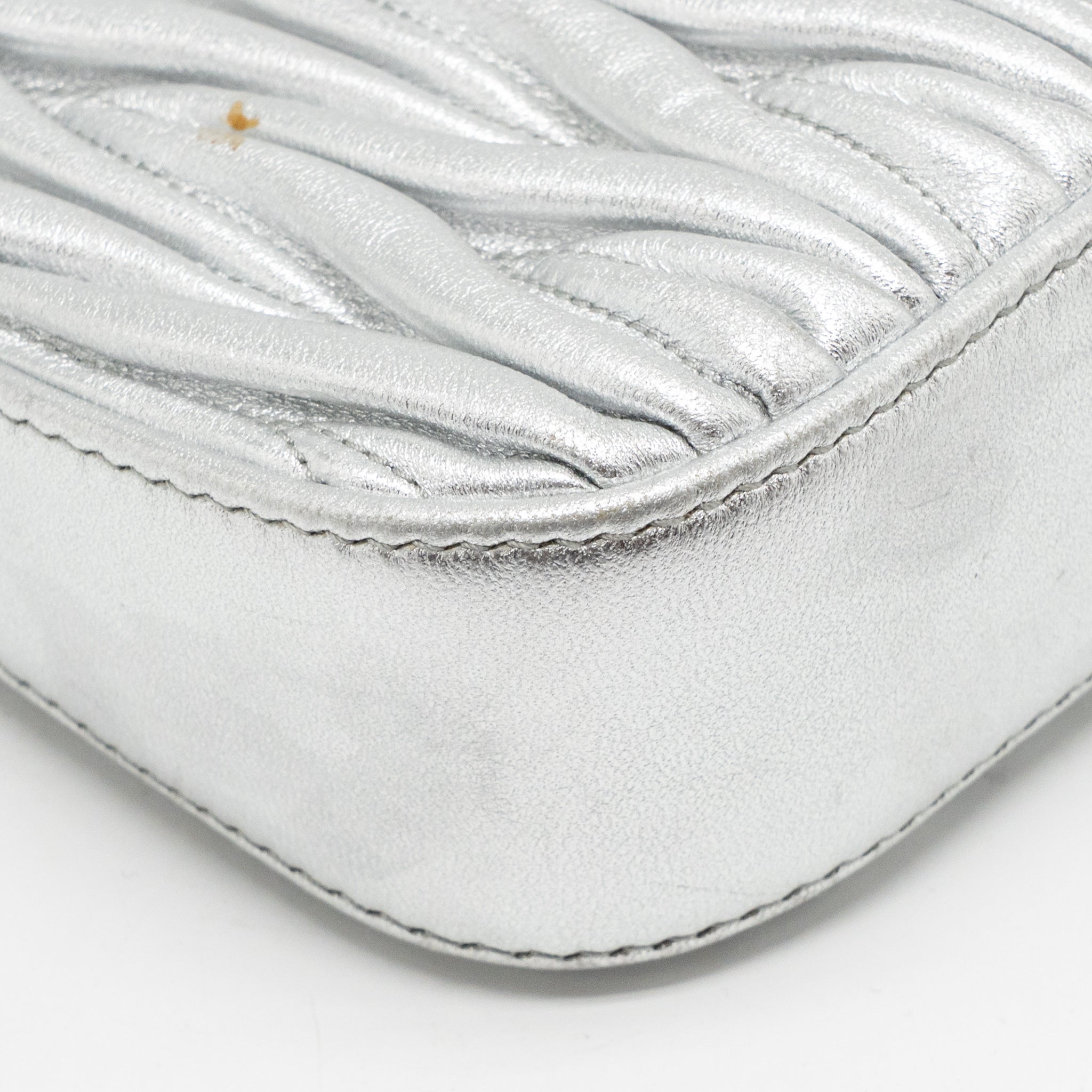 MIU MIU SASSY BAG MATELASSE NAPA LEATHER SILVER SHW