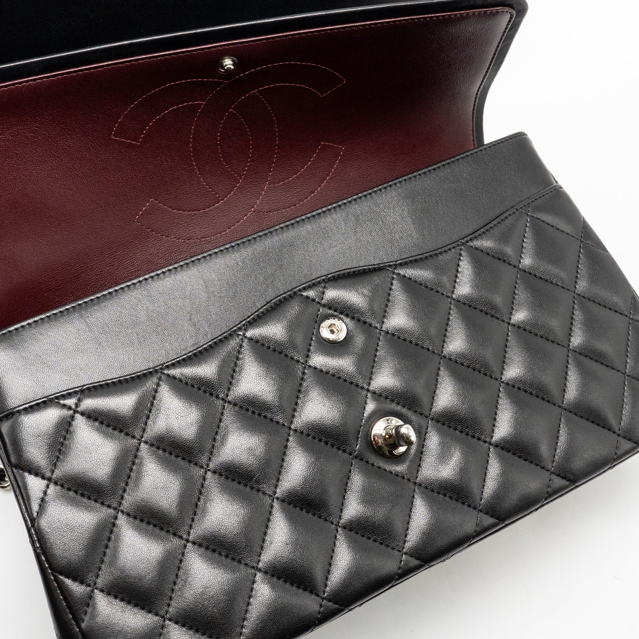 CHANEL JUMBO CLASSIC DOUBLE FLAP BAG LAMBSKIN BLACK SHW