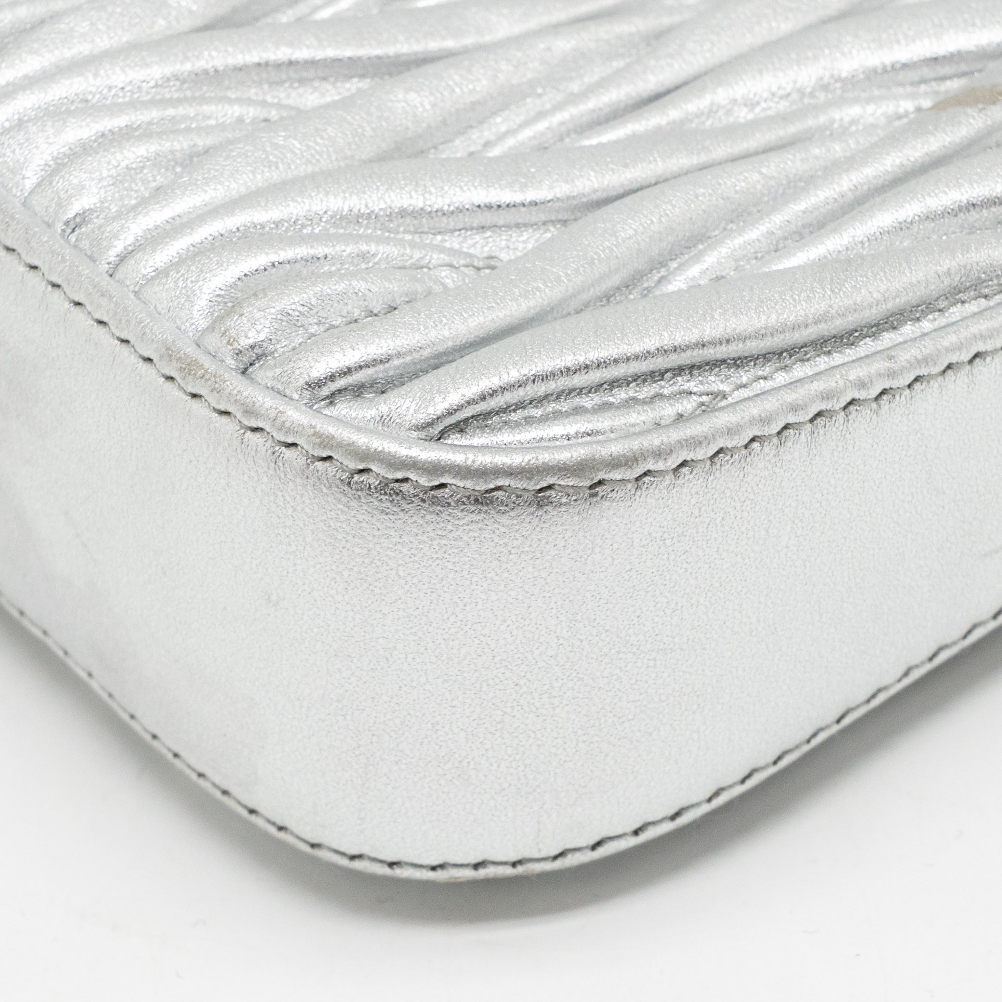 MIU MIU SASSY BAG MATELASSE NAPA LEATHER SILVER SHW