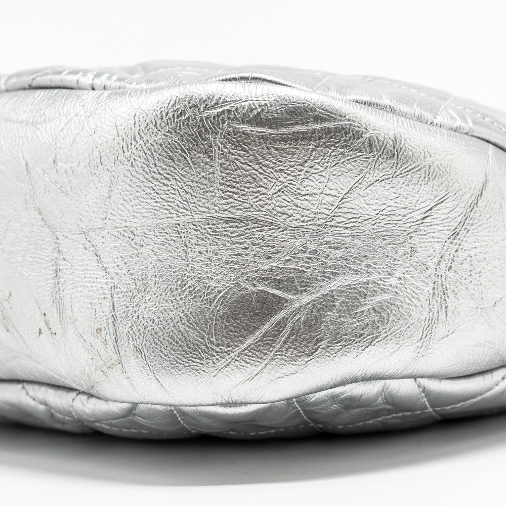 CHANEL 31 BAG QUILTED CRUMPLED CALFSKIN METALLIC SILVER SHW