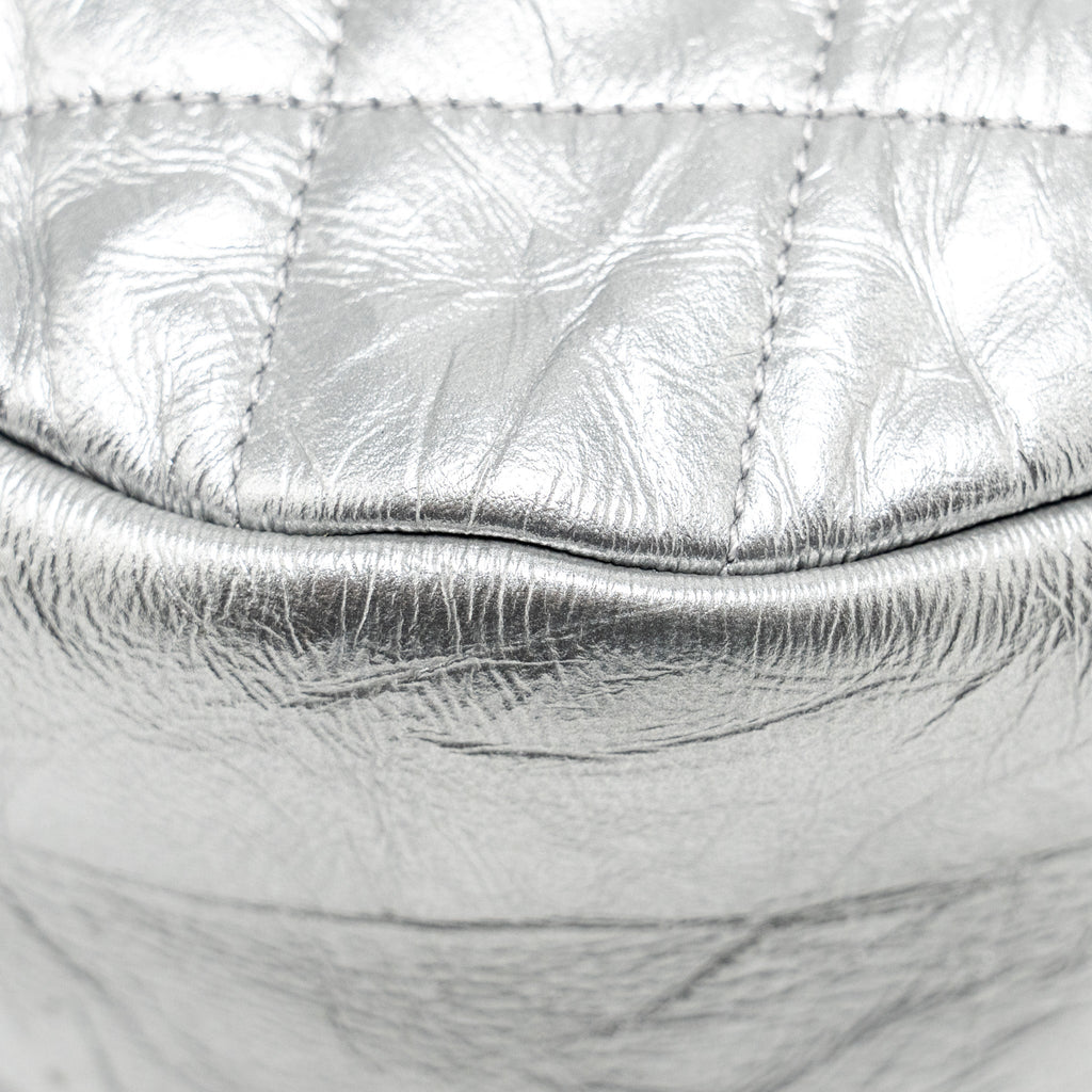 CHANEL 31 BAG QUILTED CRUMPLED CALFSKIN METALLIC SILVER SHW
