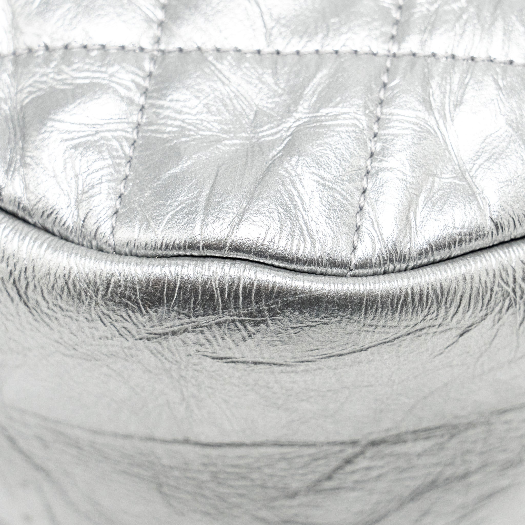 CHANEL 31 BAG QUILTED CRUMPLED CALFSKIN METALLIC SILVER SHW