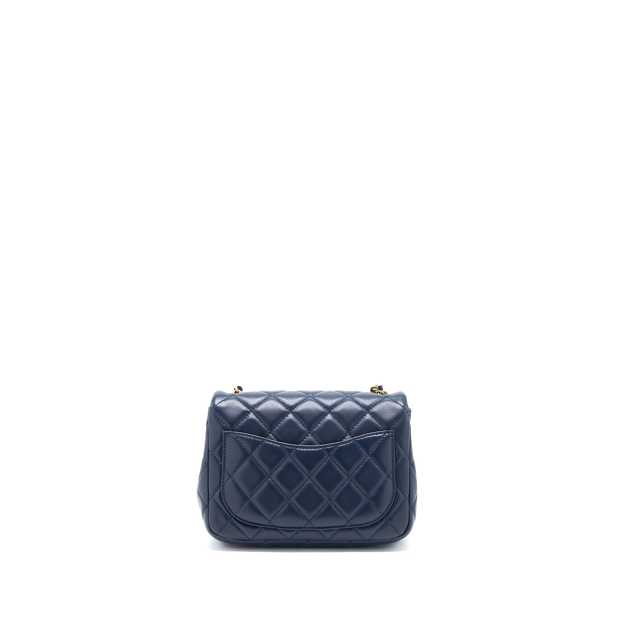 CHANEL PEARL CRUSH MINI SQUARE LAMBSKIN NAVY BRUSHED GHW