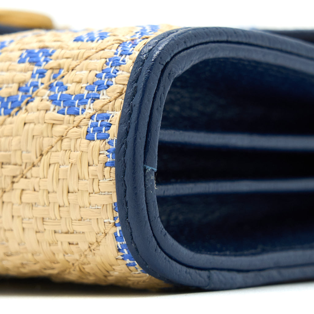 GUCCI GG MARMONT FLAP BAG MATELASSE RAFFIA BLUE/MULTICOLOUR BRUSHED GHW