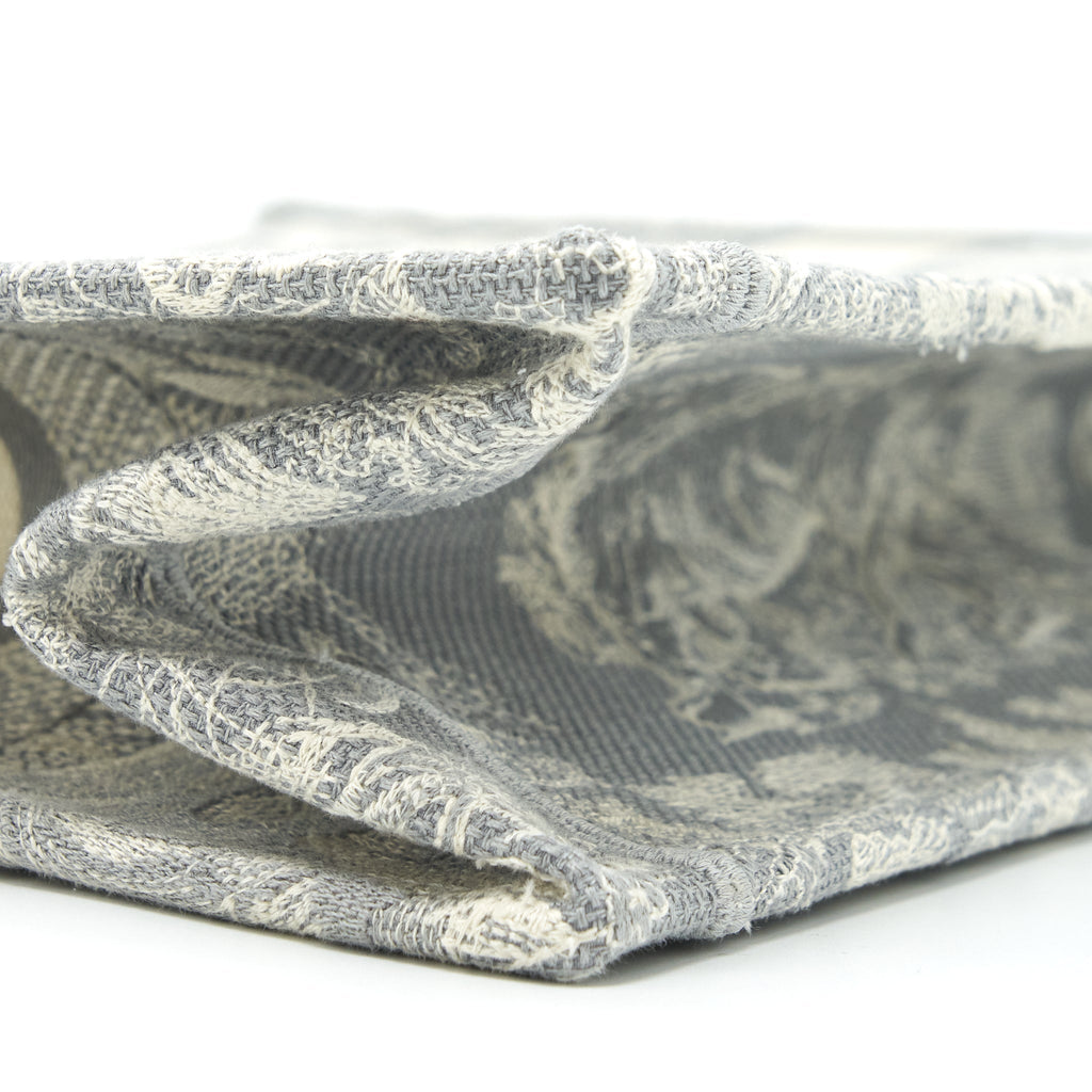 DIOR MEDIUM (OLD SMALL) BOOK TOTE GREY TOILE DE JOUY REVERSE EMBROIDERY WITH AN EXTRA TWILLY