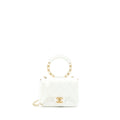 CHANEL CIRCULAR HANDLE QUILTED FLAP BAG LAMBSKIN WHITE BRUSHED GHW