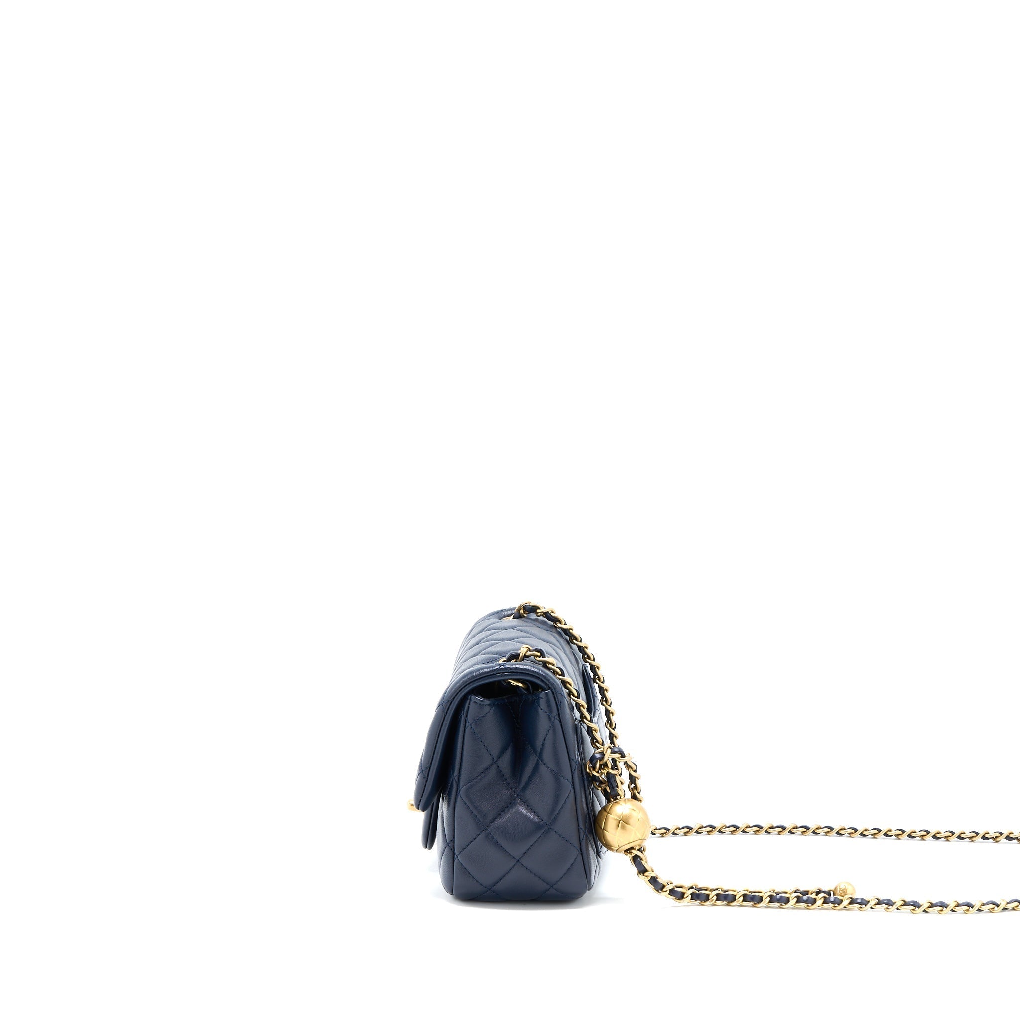 CHANEL PEARL CRUSH MINI SQUARE LAMBSKIN NAVY BRUSHED GHW