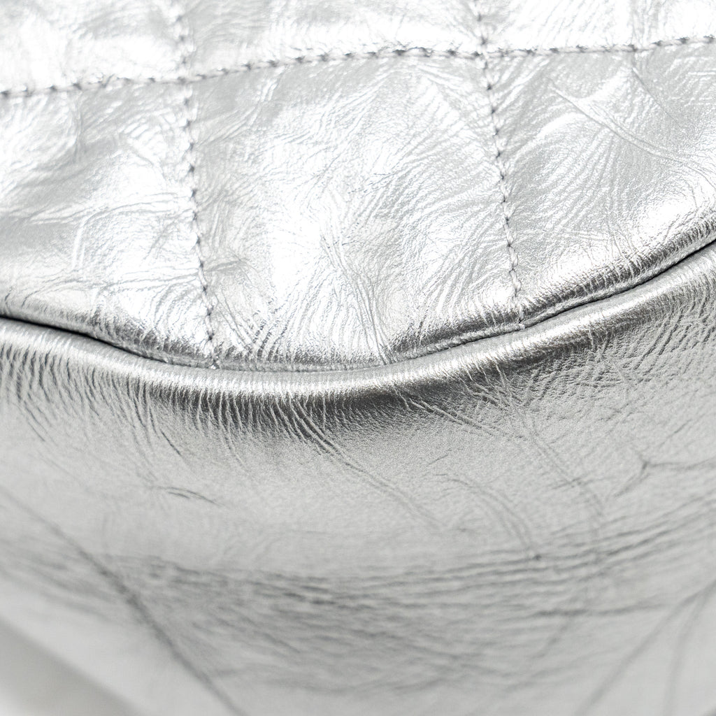CHANEL 31 BAG QUILTED CRUMPLED CALFSKIN METALLIC SILVER SHW