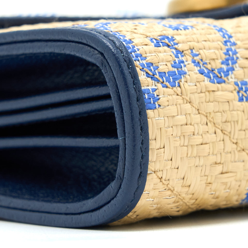 GUCCI GG MARMONT FLAP BAG MATELASSE RAFFIA BLUE/MULTICOLOUR BRUSHED GHW