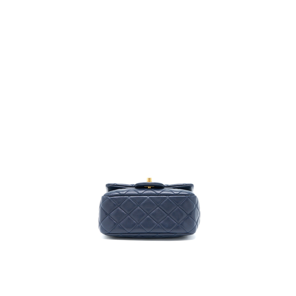 CHANEL PEARL CRUSH MINI SQUARE LAMBSKIN NAVY BRUSHED GHW