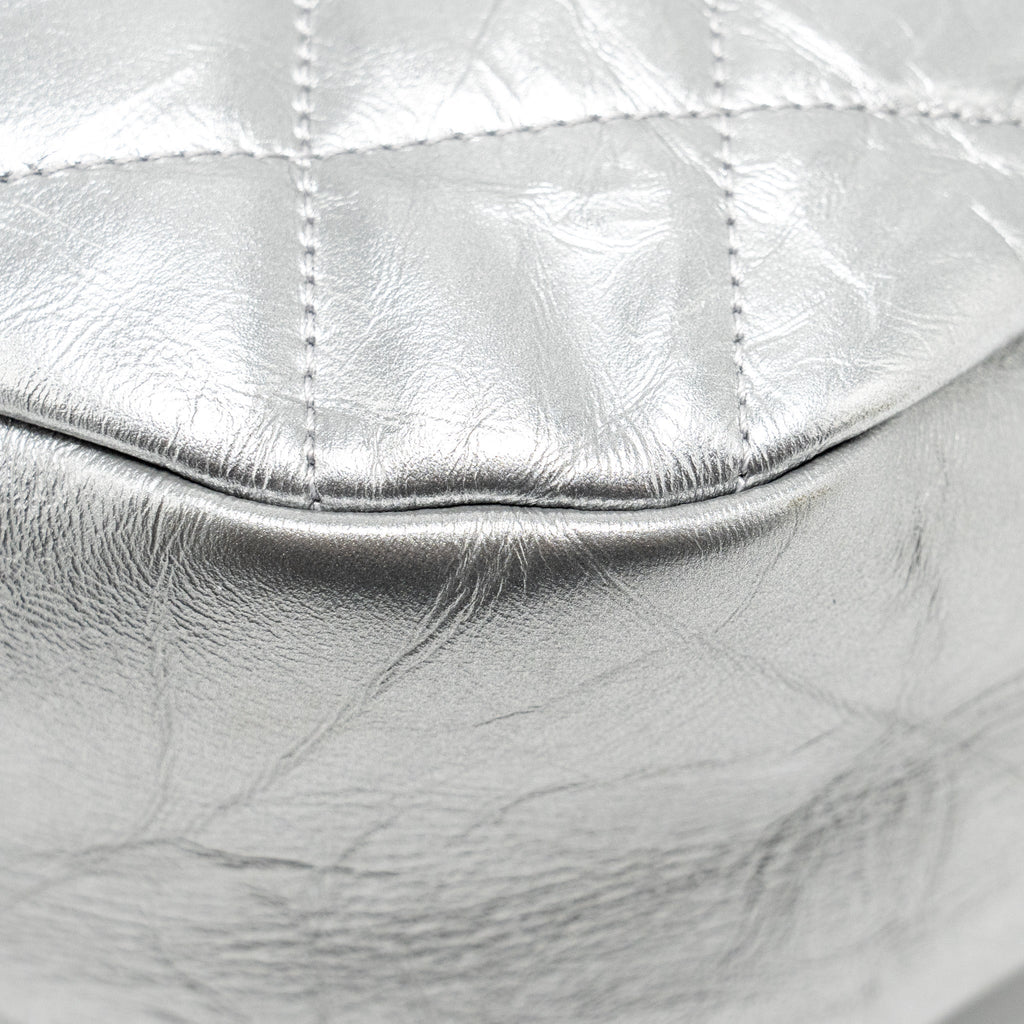 CHANEL 31 BAG QUILTED CRUMPLED CALFSKIN METALLIC SILVER SHW