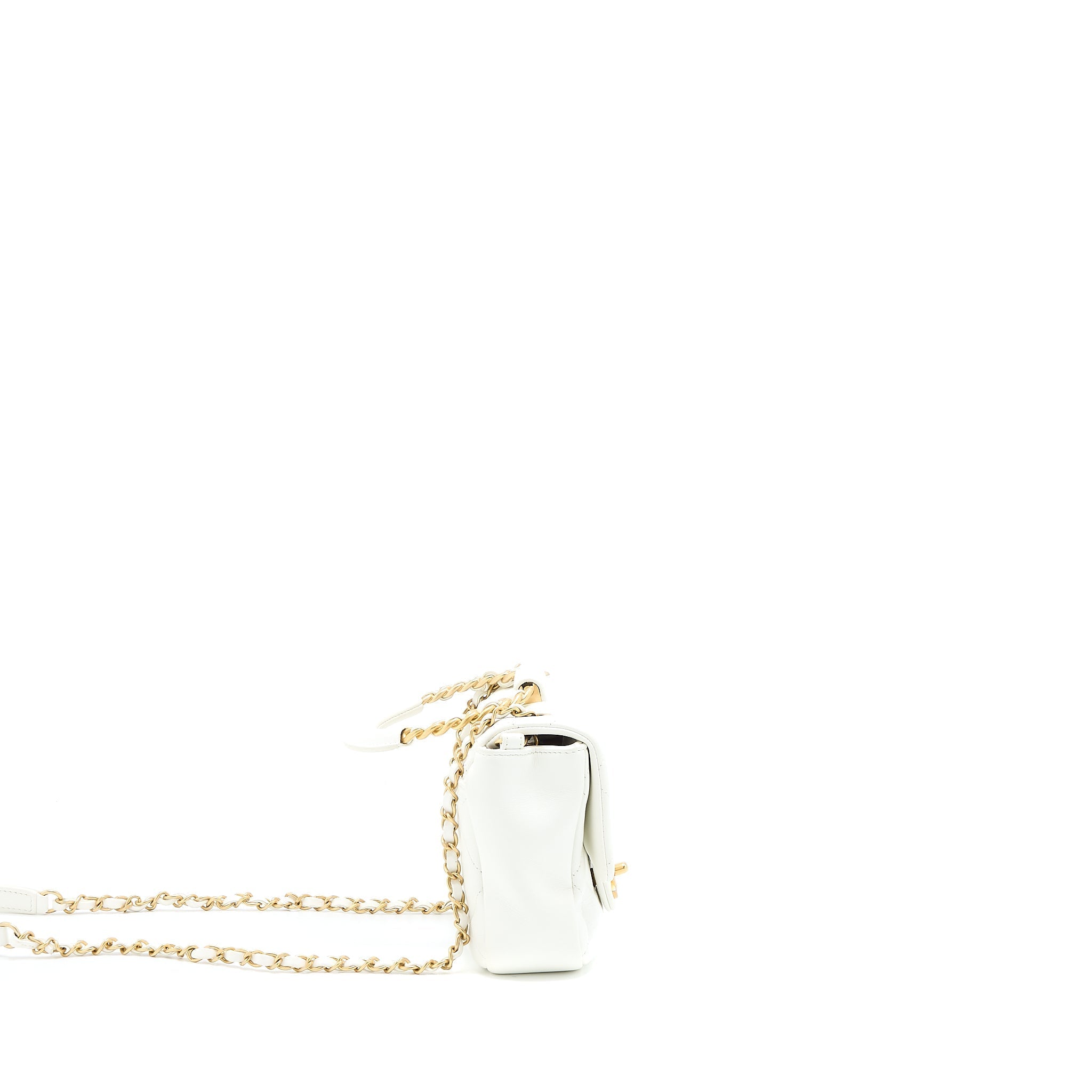 CHANEL CIRCULAR HANDLE QUILTED FLAP BAG LAMBSKIN WHITE BRUSHED GHW