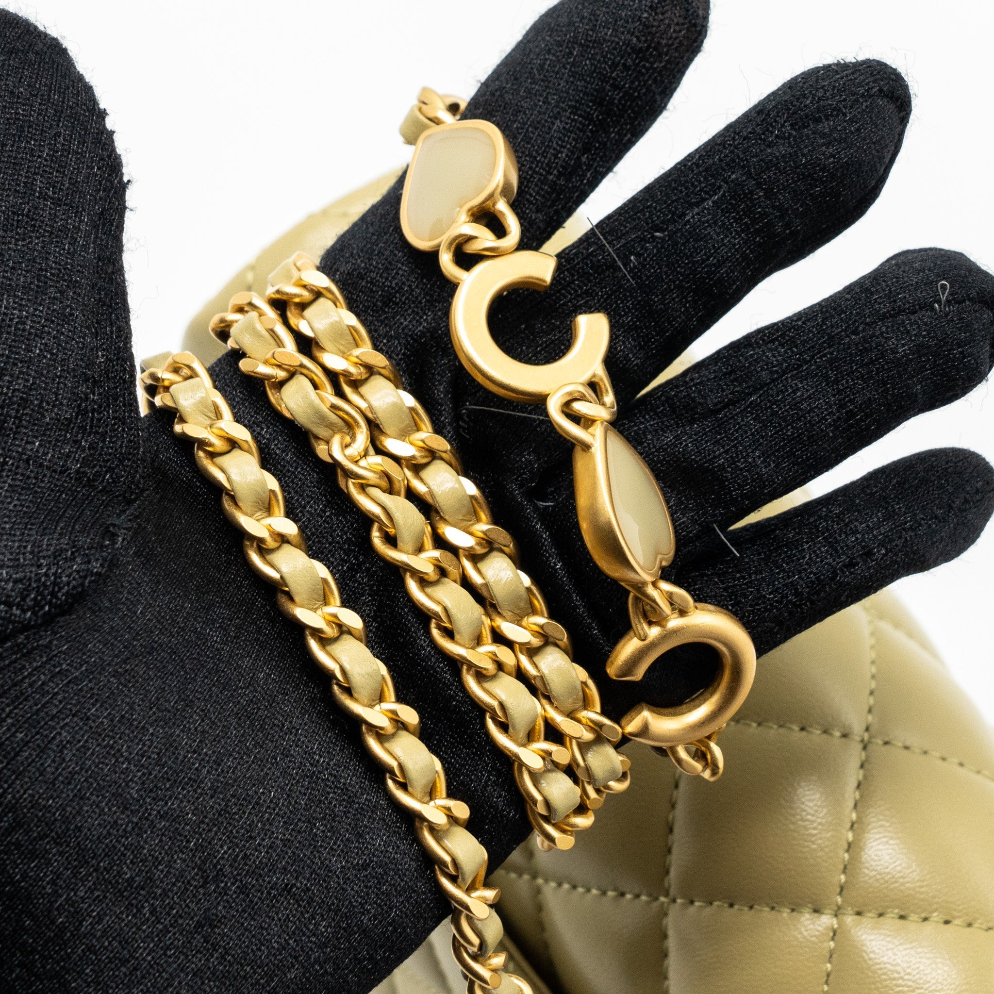 CHANEL QUILTED FLAP BAG WITH COCO LOVE CHAIN LAMBSKIN KHAKI GREEN GHW(MICROCHIP)