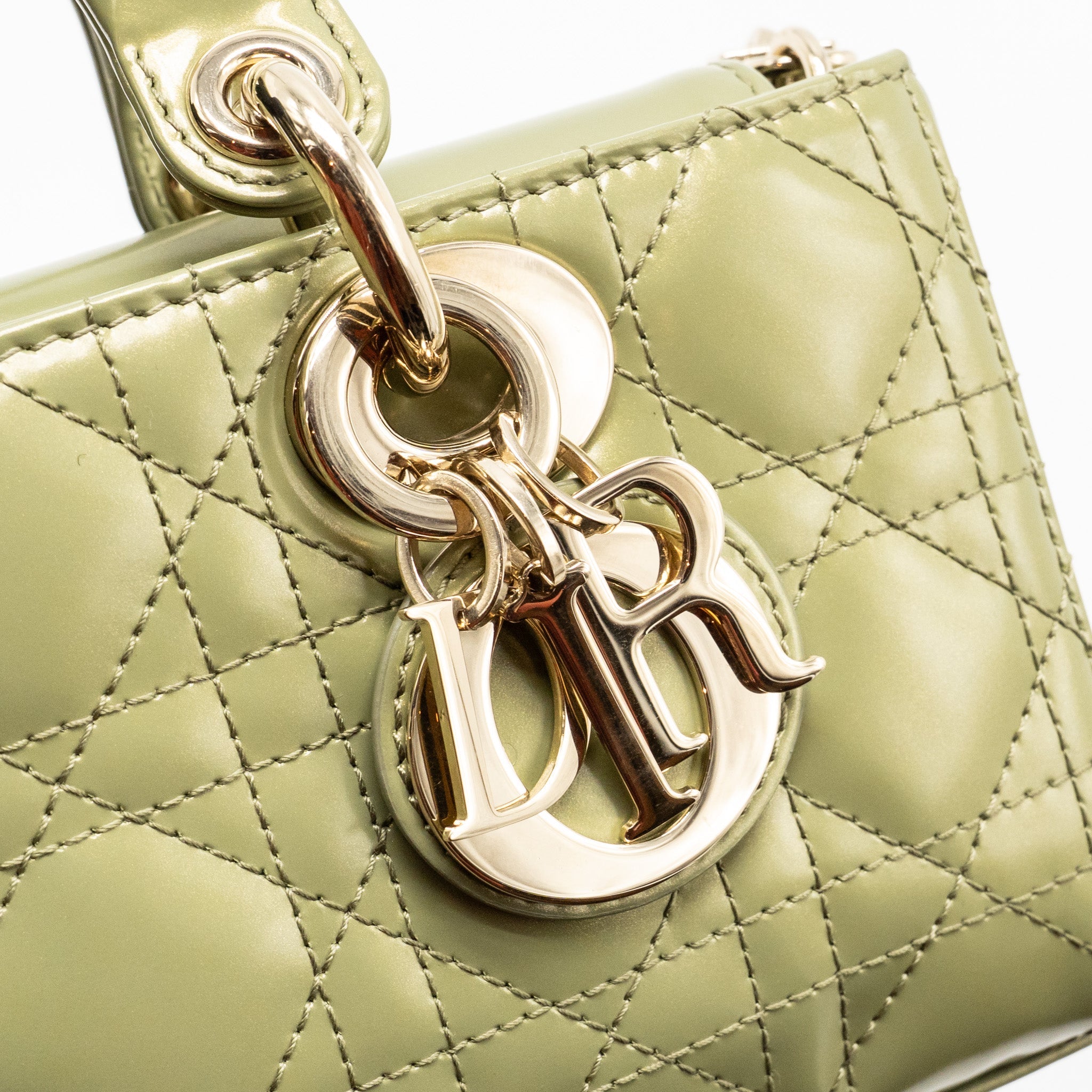 DIOR SMALL LADY D-JOY BAG CANNAGE PATENT LEATHER IRIDESCENT GREEN LGHW