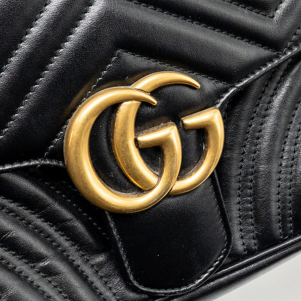 GUCCI MEDIUM GG MARMONT SHOULDER BAG CALFSKIN BLACK GHW