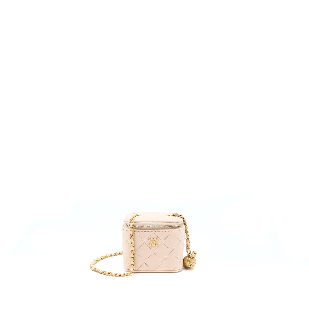 CHANEL PEARL CRUSH MINI VANITY WITH CHAIN LAMBSKIN LIGHT PINK GHW