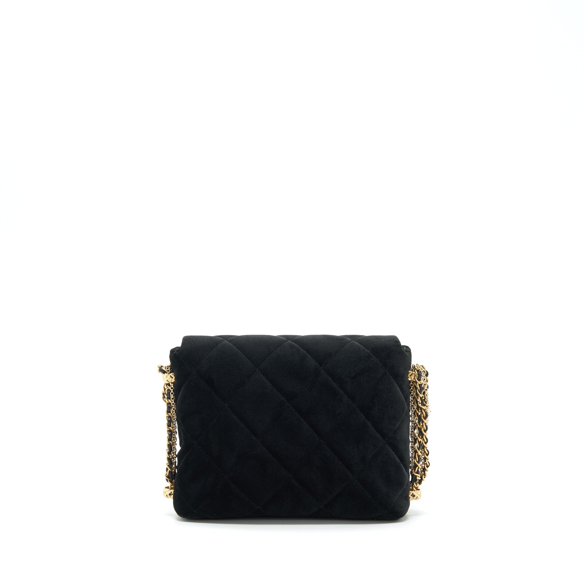 CHANEL FLAP BAG LEATHER CHAIN/PEARL BUCKLE VELVET BLACK GHW