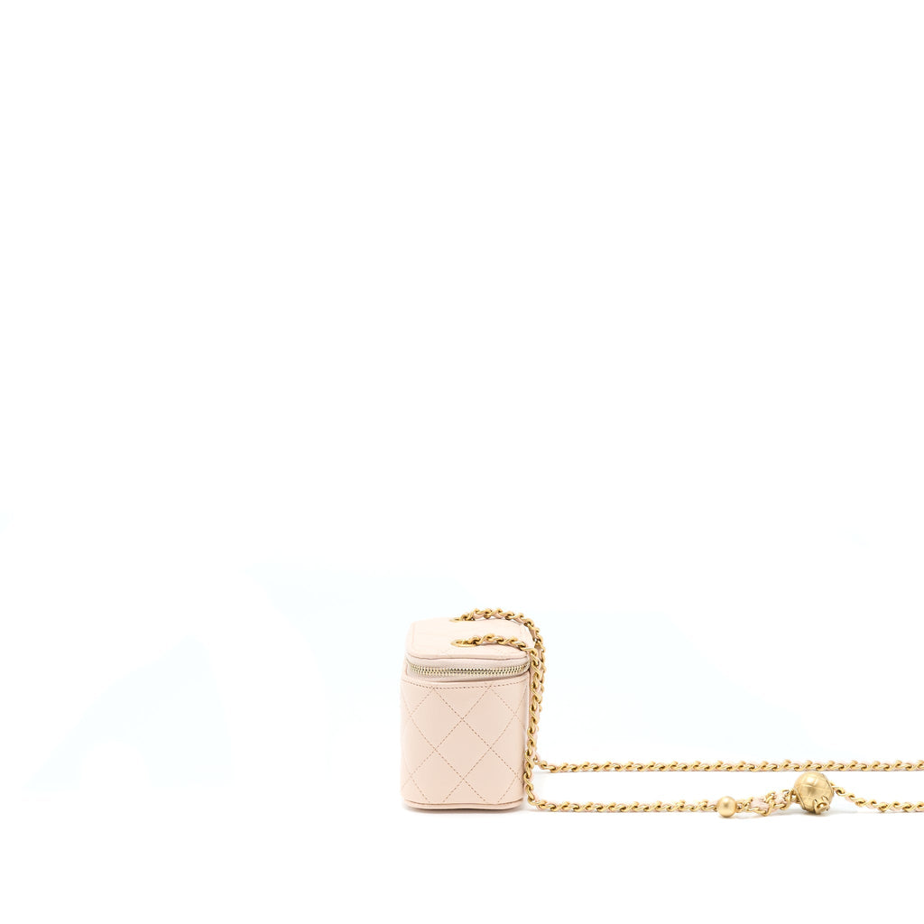 CHANEL PEARL CRUSH MINI VANITY WITH CHAIN LAMBSKIN LIGHT PINK GHW