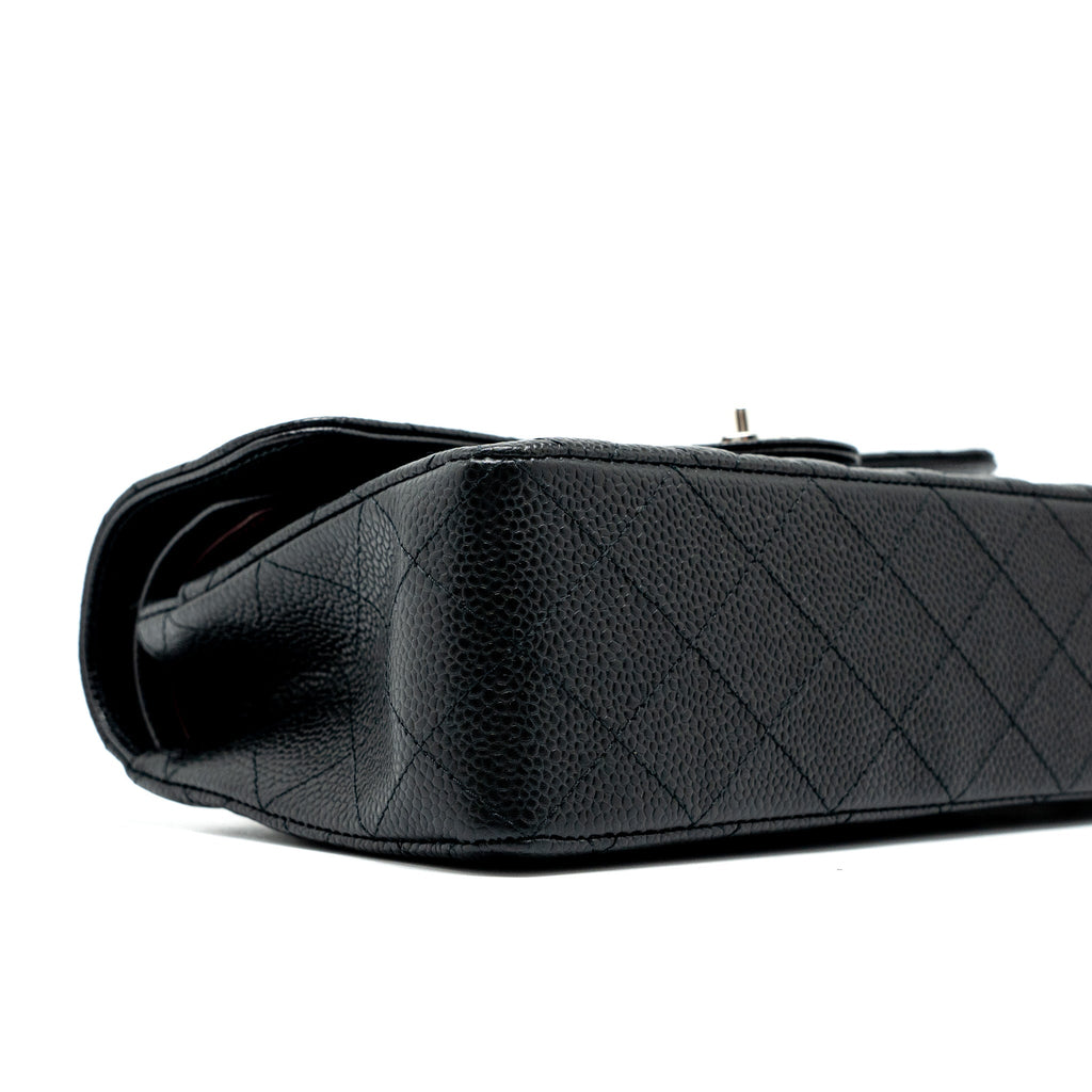 CHANEL SMALL CLASSIC DOUBLE FLAP BAG CAVIAR BLACK SHW (MICROCHIP)
