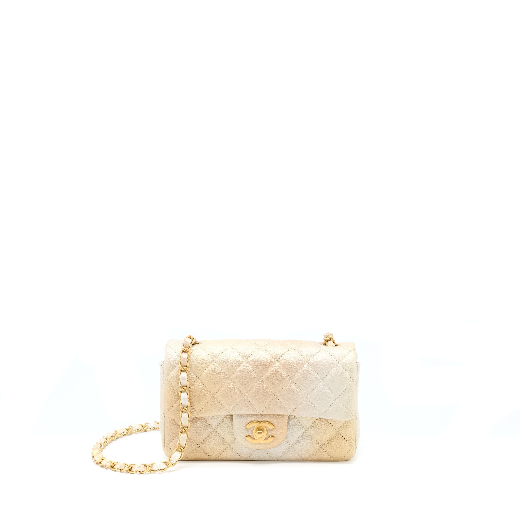 CHANEL 22C MINI RECTANGULAR FLAP BAG GOATSKIN OMBRE BEIGE BRUSHED GHW(MICROCHIP)