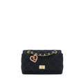 CHANEL VINTAGE SHOULDER BAG FABRIC BLACK GHW WITH AN EXTRA BAG CHARM