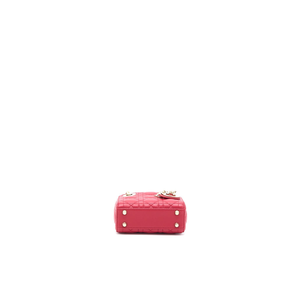 DIOR MICRO LADY DIOR BAG CANNAGE LAMBSKIN RED LGHW