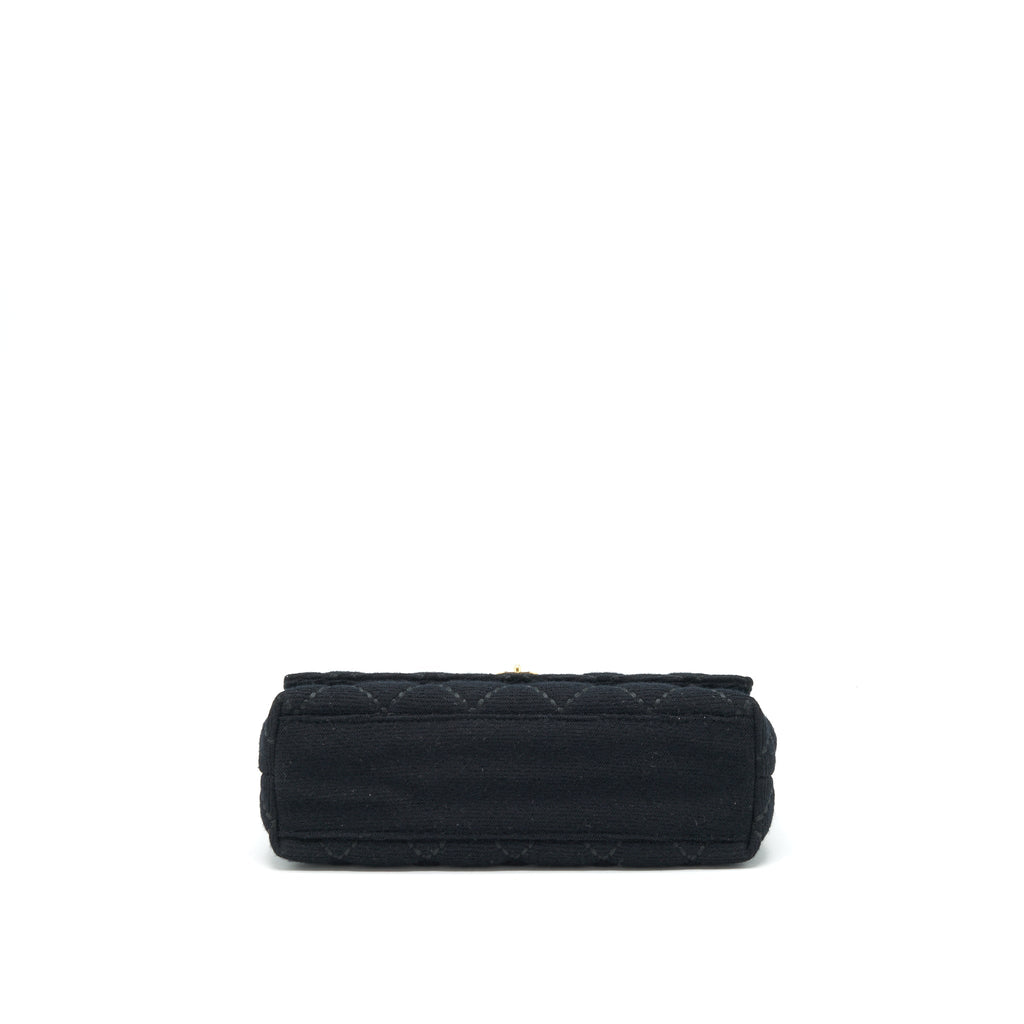 CHANEL VINTAGE SHOULDER BAG FABRIC BLACK GHW WITH AN EXTRA BAG CHARM