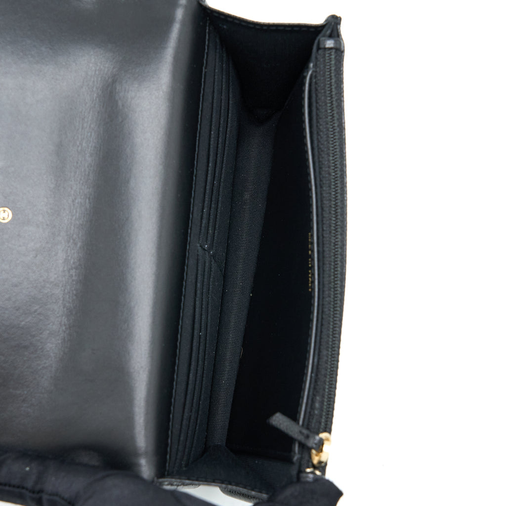 CHANEL LETTER TOP HANDLE WALLET ON CHAIN CAVIAR BLACK GHW
