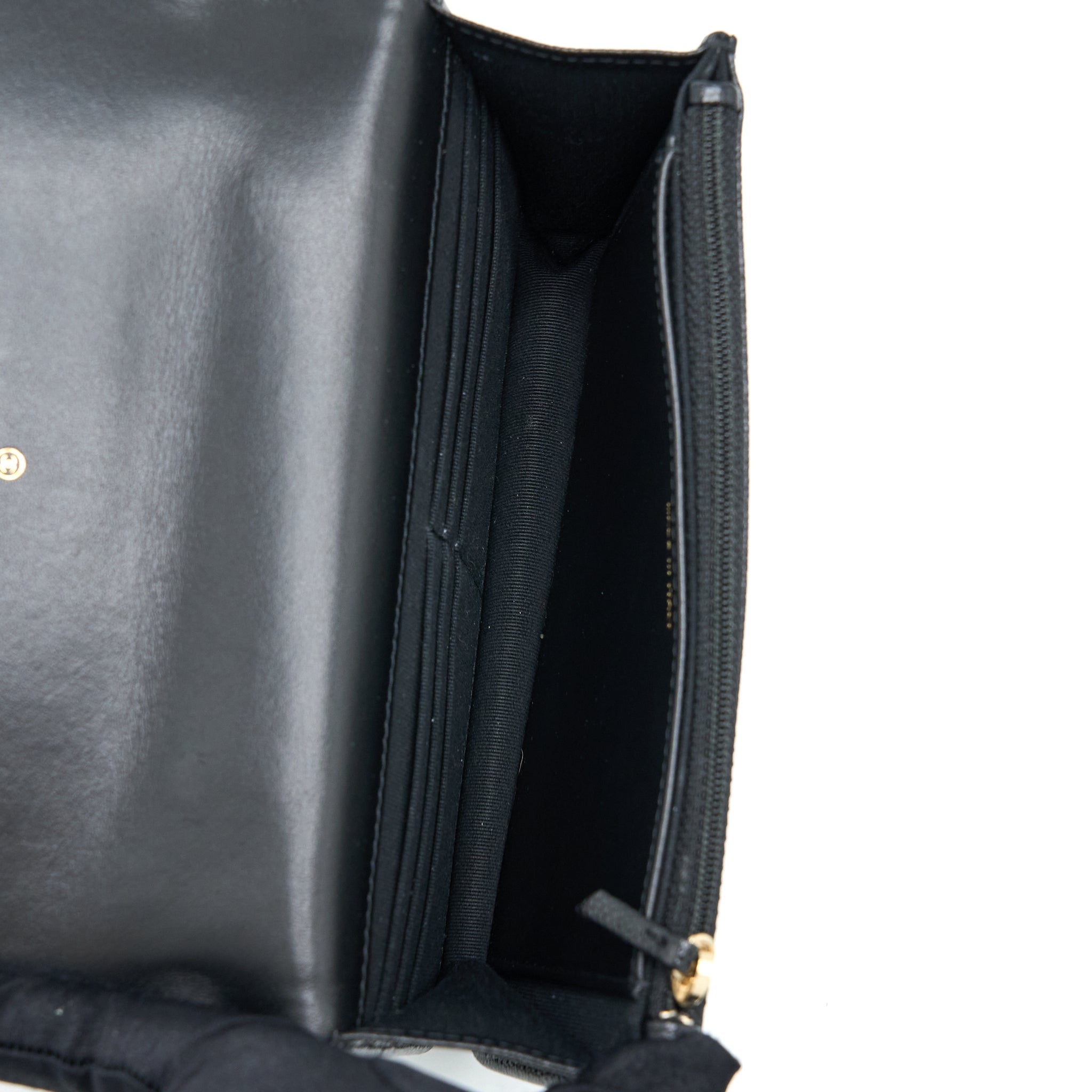 CHANEL LETTER TOP HANDLE WALLET ON CHAIN CAVIAR BLACK GHW