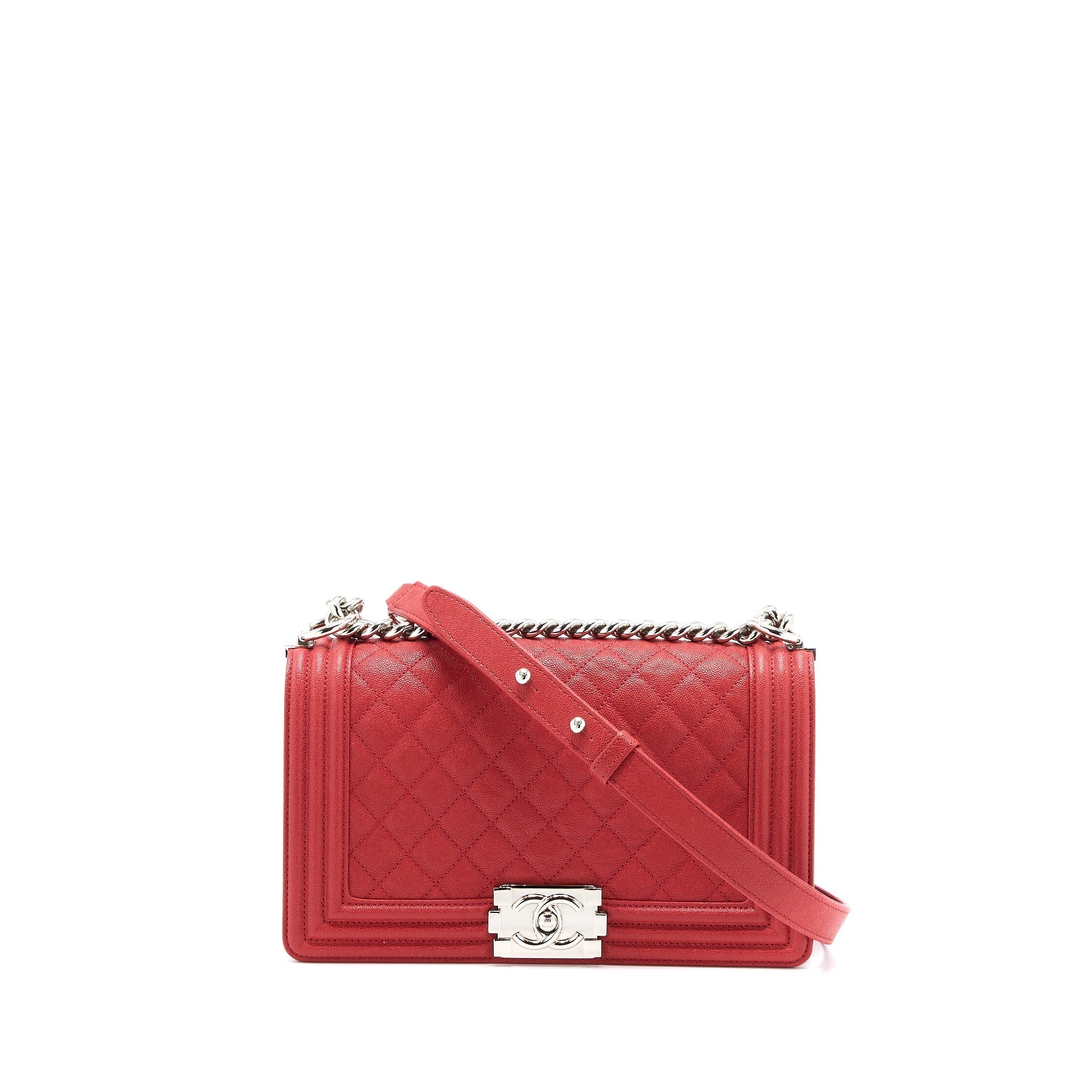 CHANEL MEDIUM BOY BAG CAVIAR RED SHW