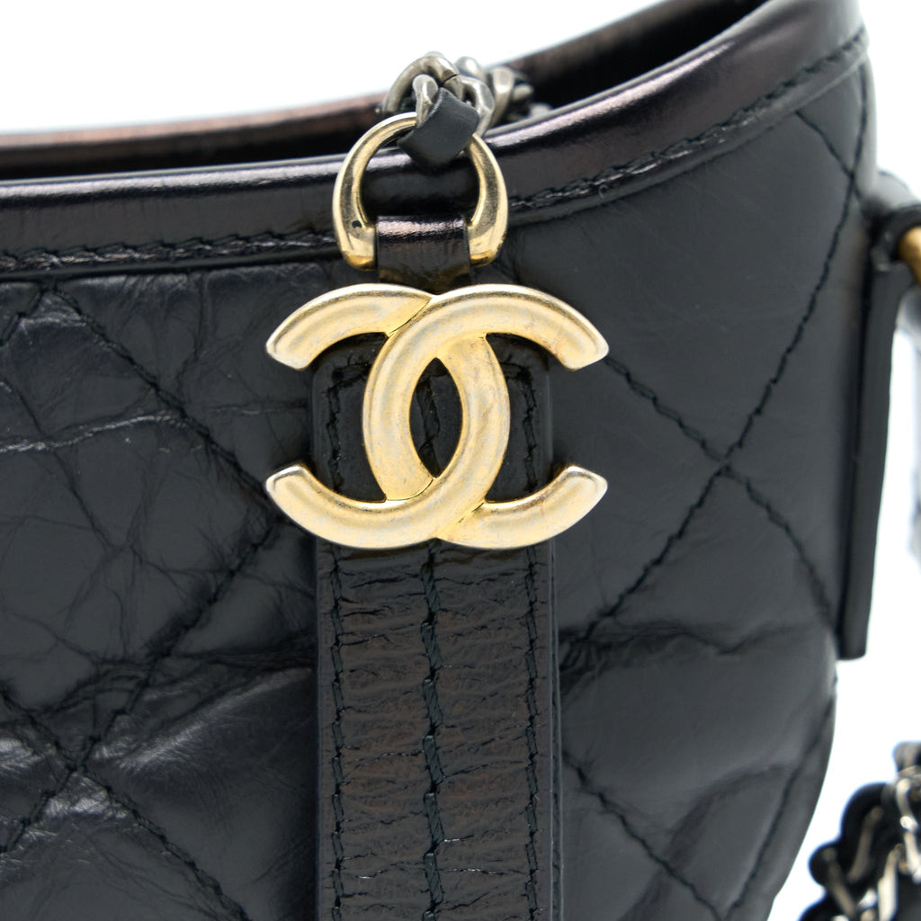 CHANEL SMALL GABRIELLE HOBO BAG AGED CALFSKIN BLACK WITH MULTICOLOR HARDWARE
