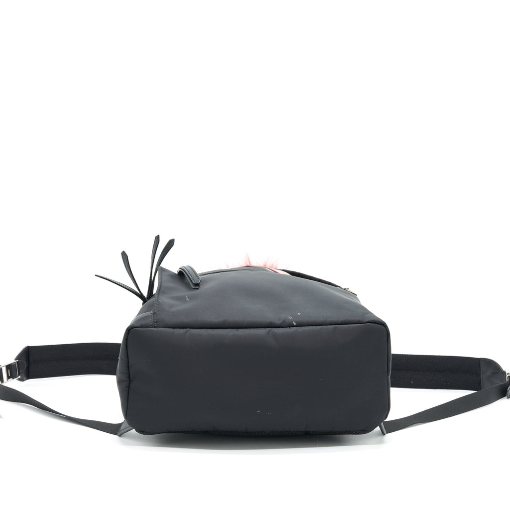 FENDI MONSTER BACKPACK IN BLACK WITH RED FUR