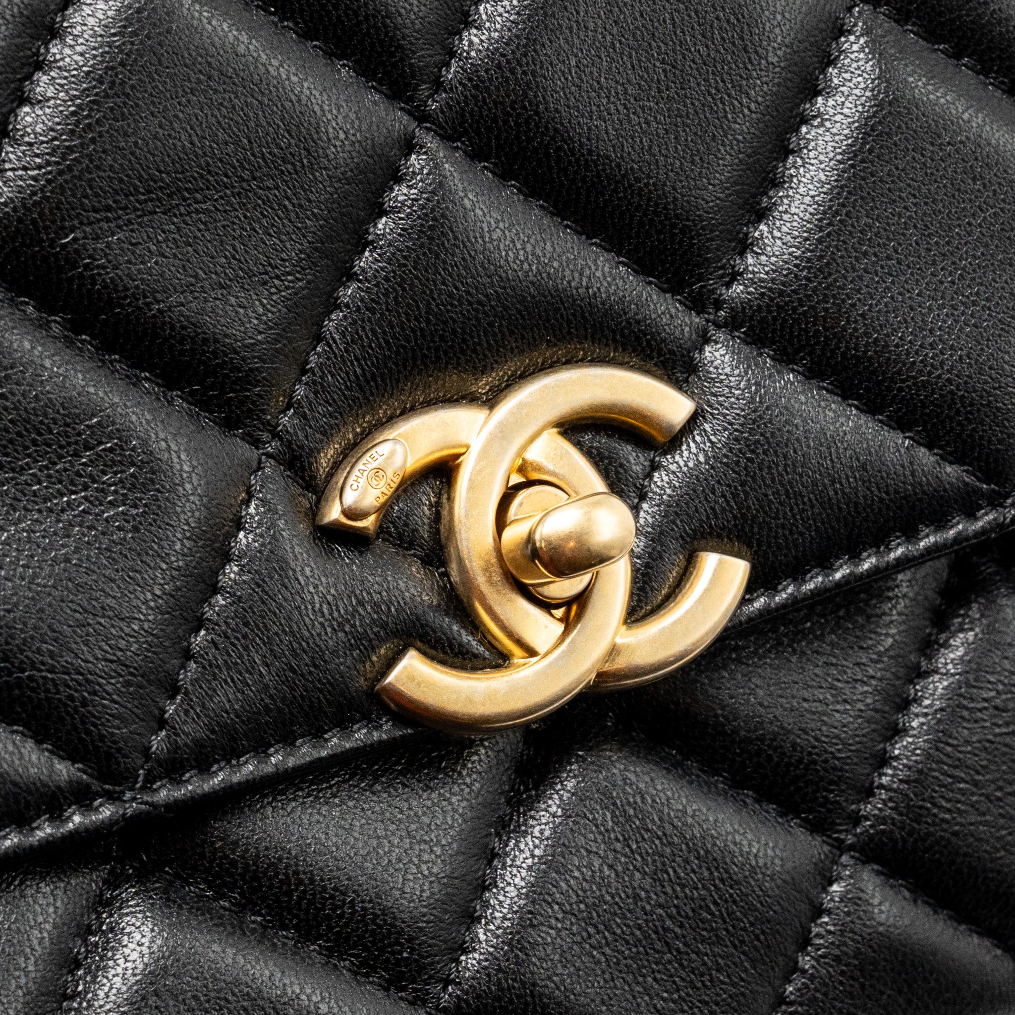 CHANEL 24S CC LOGO TOP HANDLE FLAP BAG WITH CHAIN LAMBSKIN BLACK GHW (MICROCHIP)