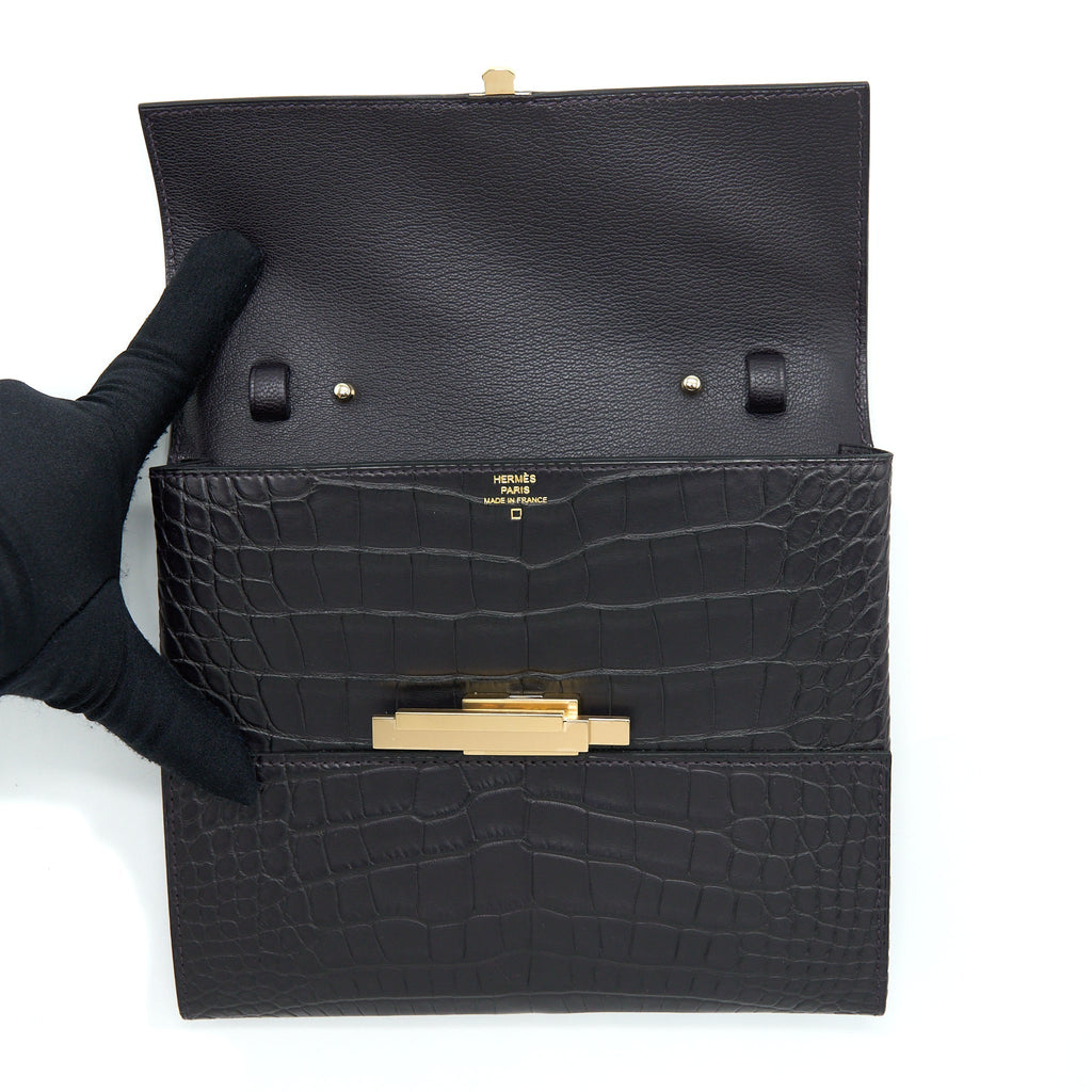 HERMES CINHETIC TO GO ALLIGATOR MISS MATTE 3W PRUNOIR GHW