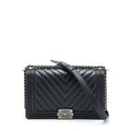 CHANEL NEW MEDIUM CHEVRON BOY BAG CALFSKIN BLACK RUTHENIUM HARDWARE
