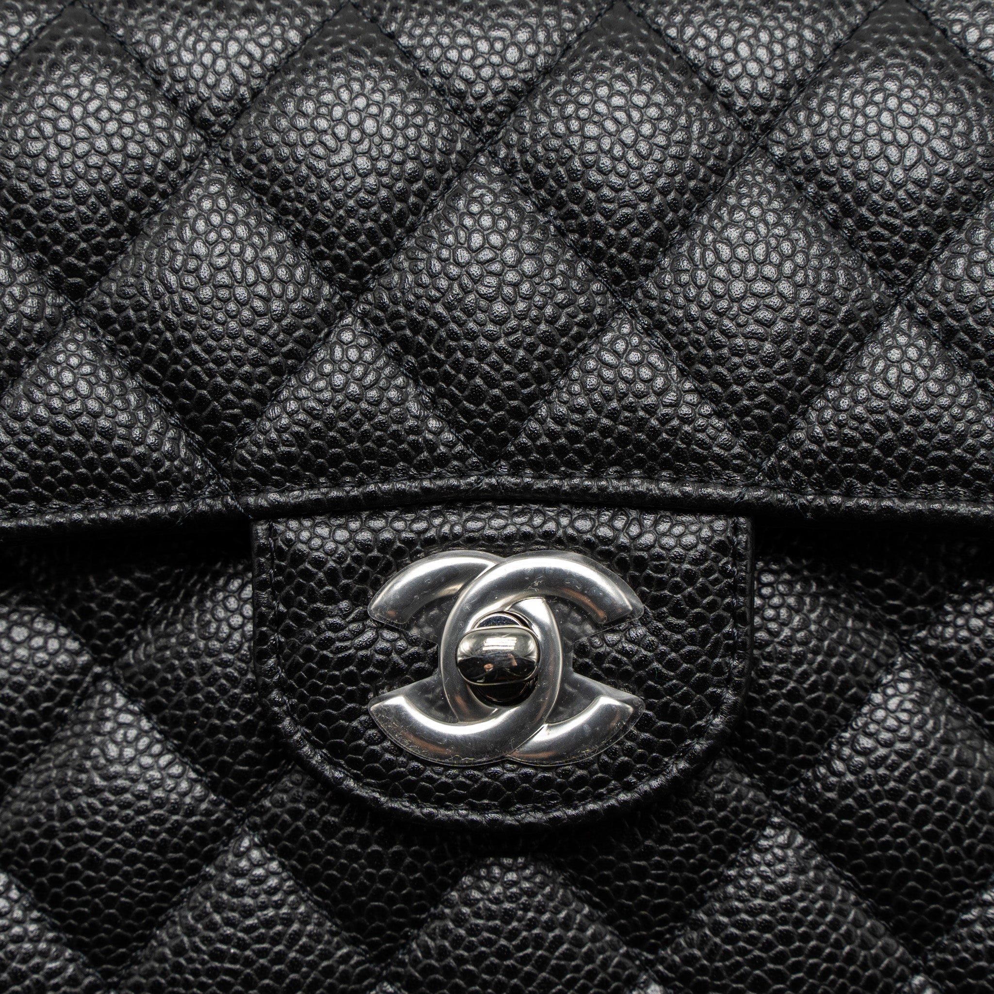 CHANEL SMALL CLASSIC DOUBLE FLAP BAG CAVIAR BLACK SHW (MICROCHIP)