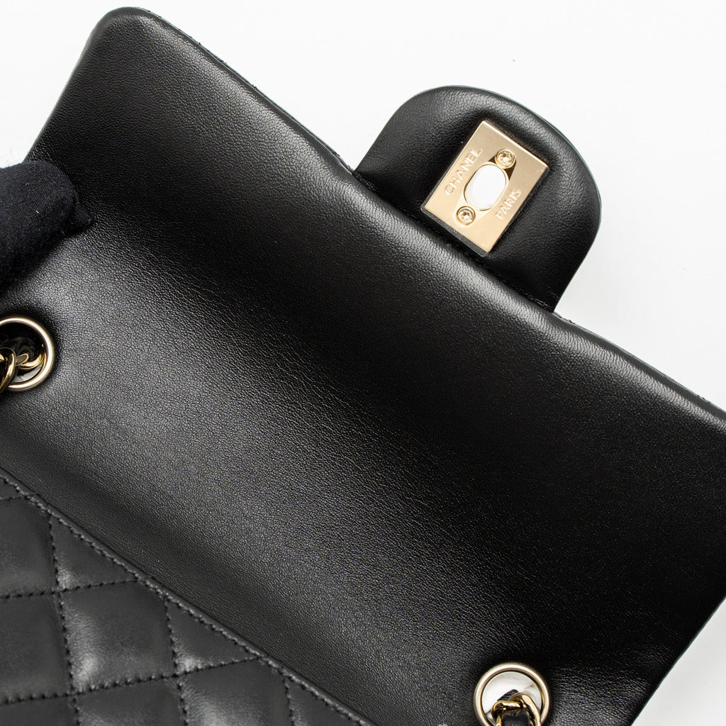 CHANEL MINI RECTANGULAR FLAP BAG LAMBSKIN BLACK LGHW (MICROCHIP)