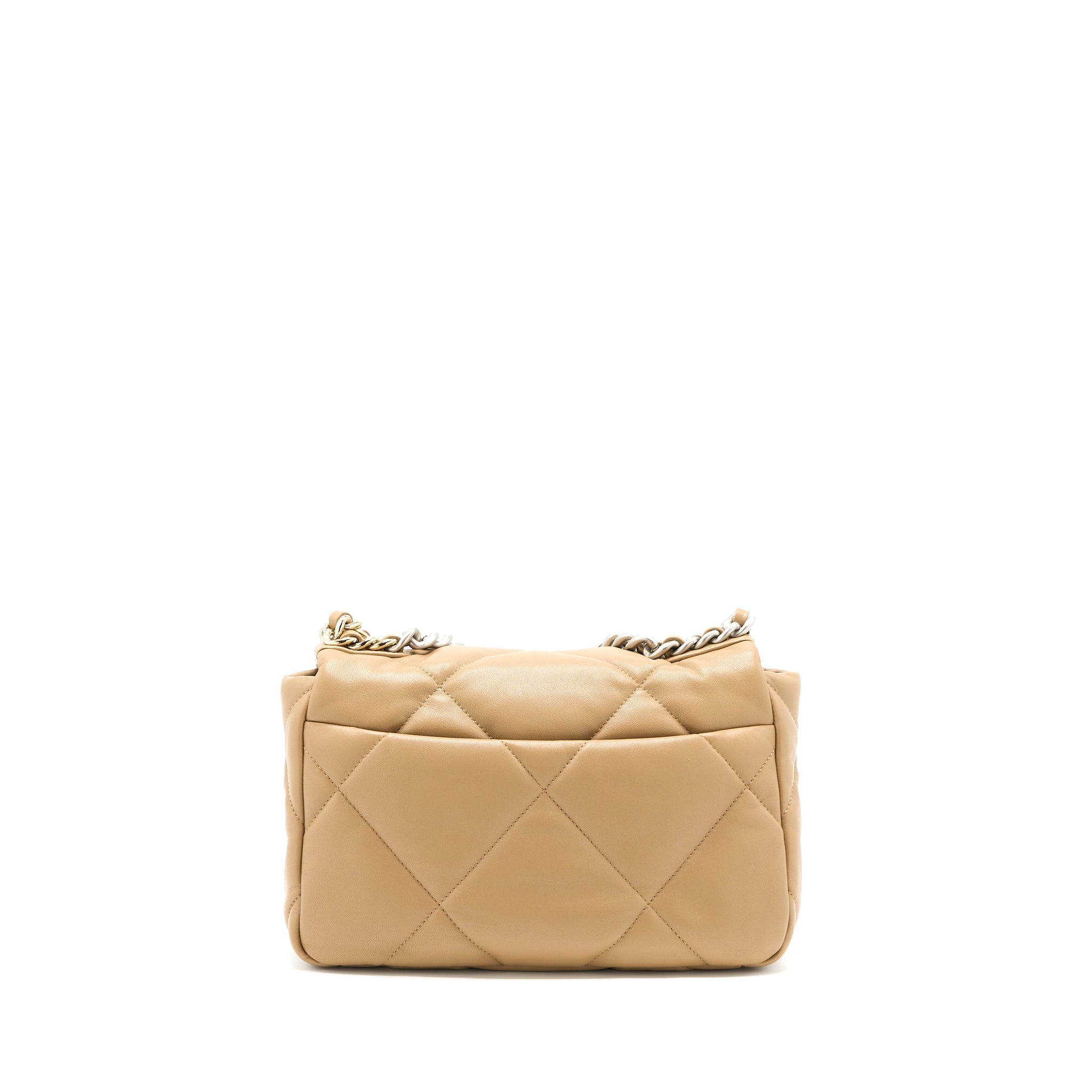 CHANEL 22B SMALL 19 BAG LAMBSKIN BEIGE MULTICOLOR HARDWARE (MICROCHIP)