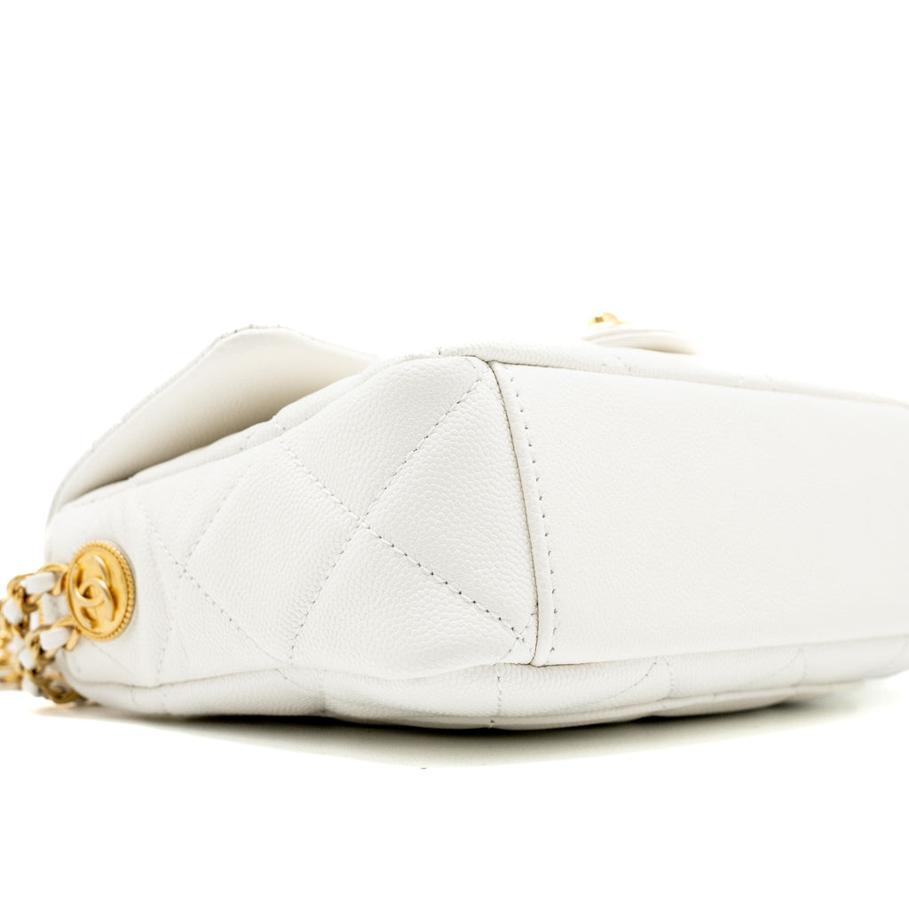 CHANEL 22A SMALL FLAP BAG BUTTON ON CHAIN CAVIAR WHITE BRUSHED GHW (MICROCHIP)