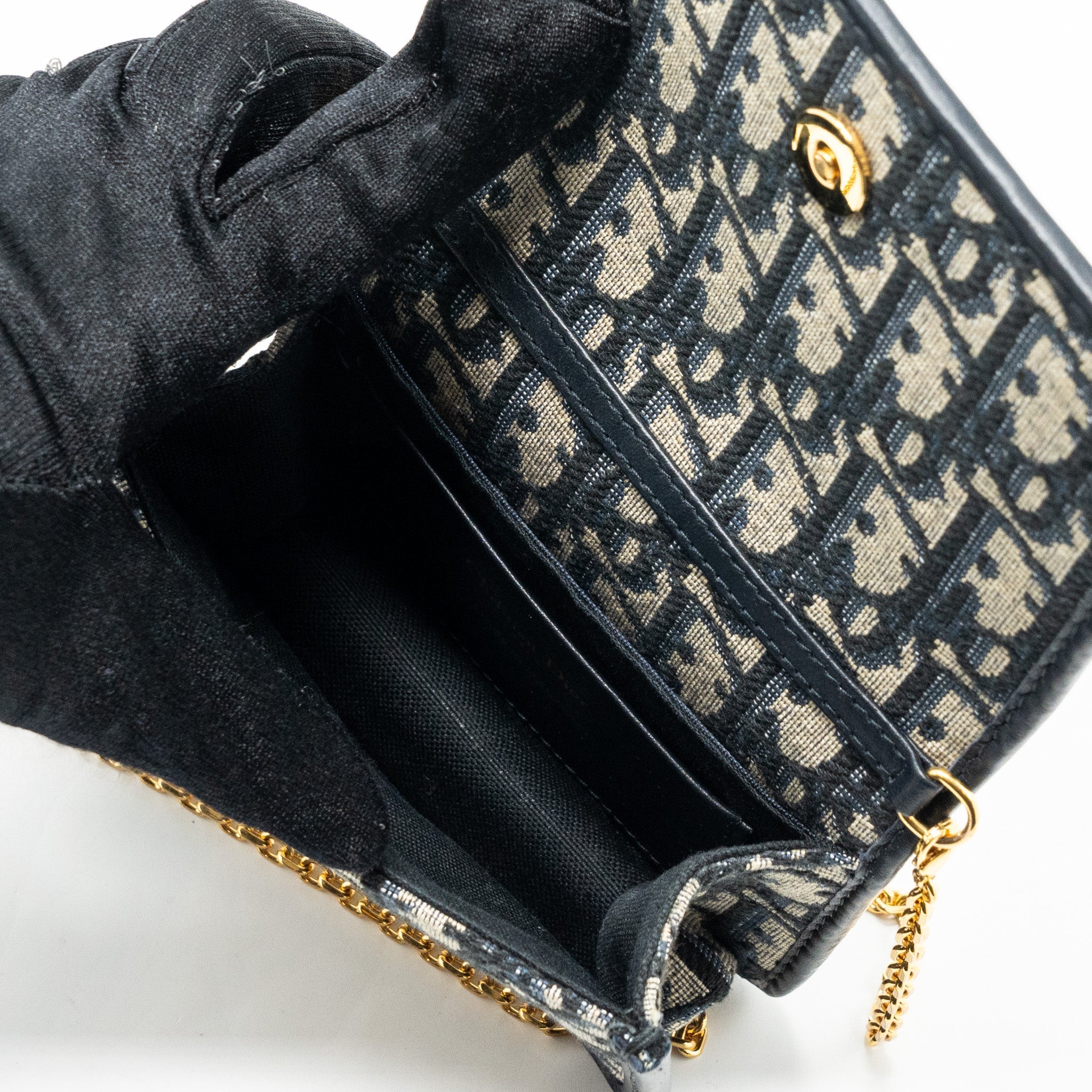 DIOR 30 MONTAIGNE POUCH WITH CHAIN CANVAS BLUE OBLIQUE GHW