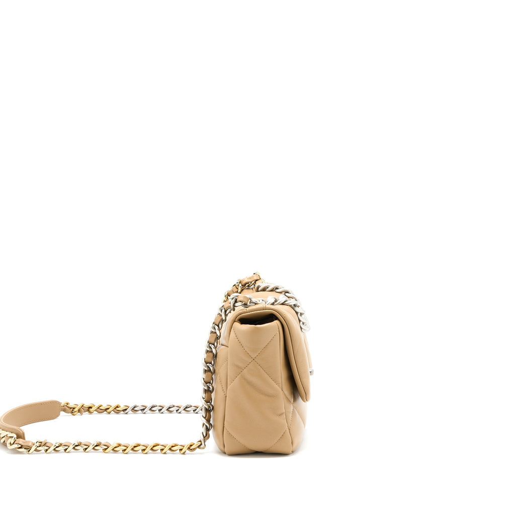 CHANEL 22B SMALL 19 BAG LAMBSKIN BEIGE MULTICOLOR HARDWARE (MICROCHIP)