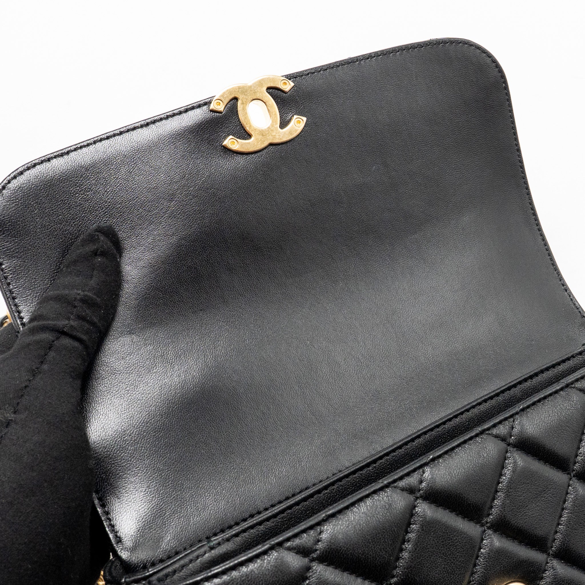 CHANEL 24S CC LOGO TOP HANDLE FLAP BAG WITH CHAIN LAMBSKIN BLACK GHW (MICROCHIP)