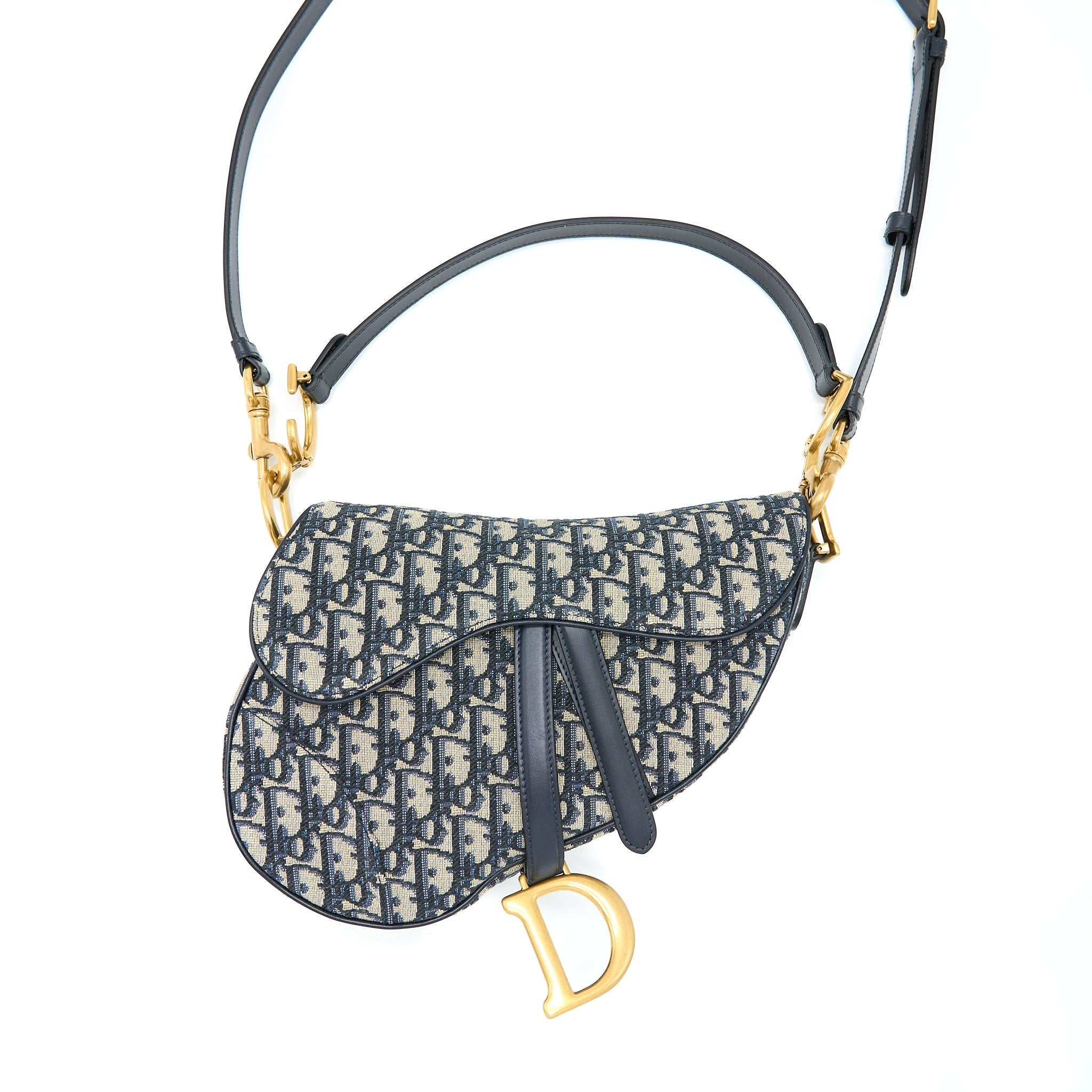 DIOR SADDLE BAG WITH REMOVABLE SHOULDER STRAP BLUE OBLIQUE JACQUARD GHW