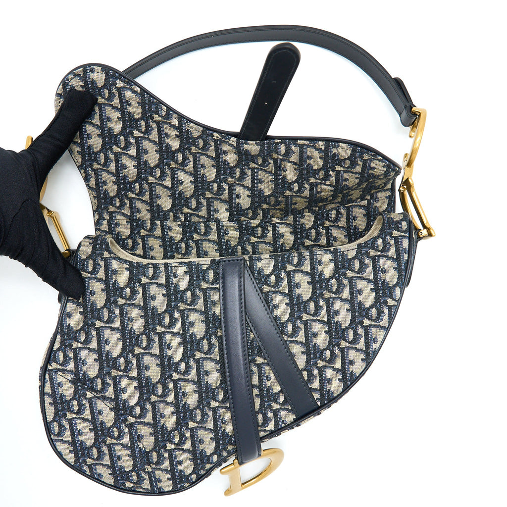 DIOR SADDLE BAG WITH REMOVABLE SHOULDER STRAP BLUE OBLIQUE JACQUARD GHW