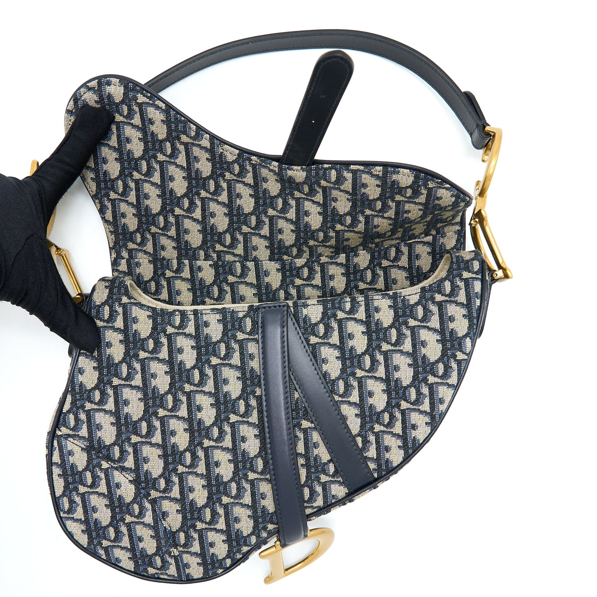 DIOR SADDLE BAG WITH REMOVABLE SHOULDER STRAP BLUE OBLIQUE JACQUARD GHW