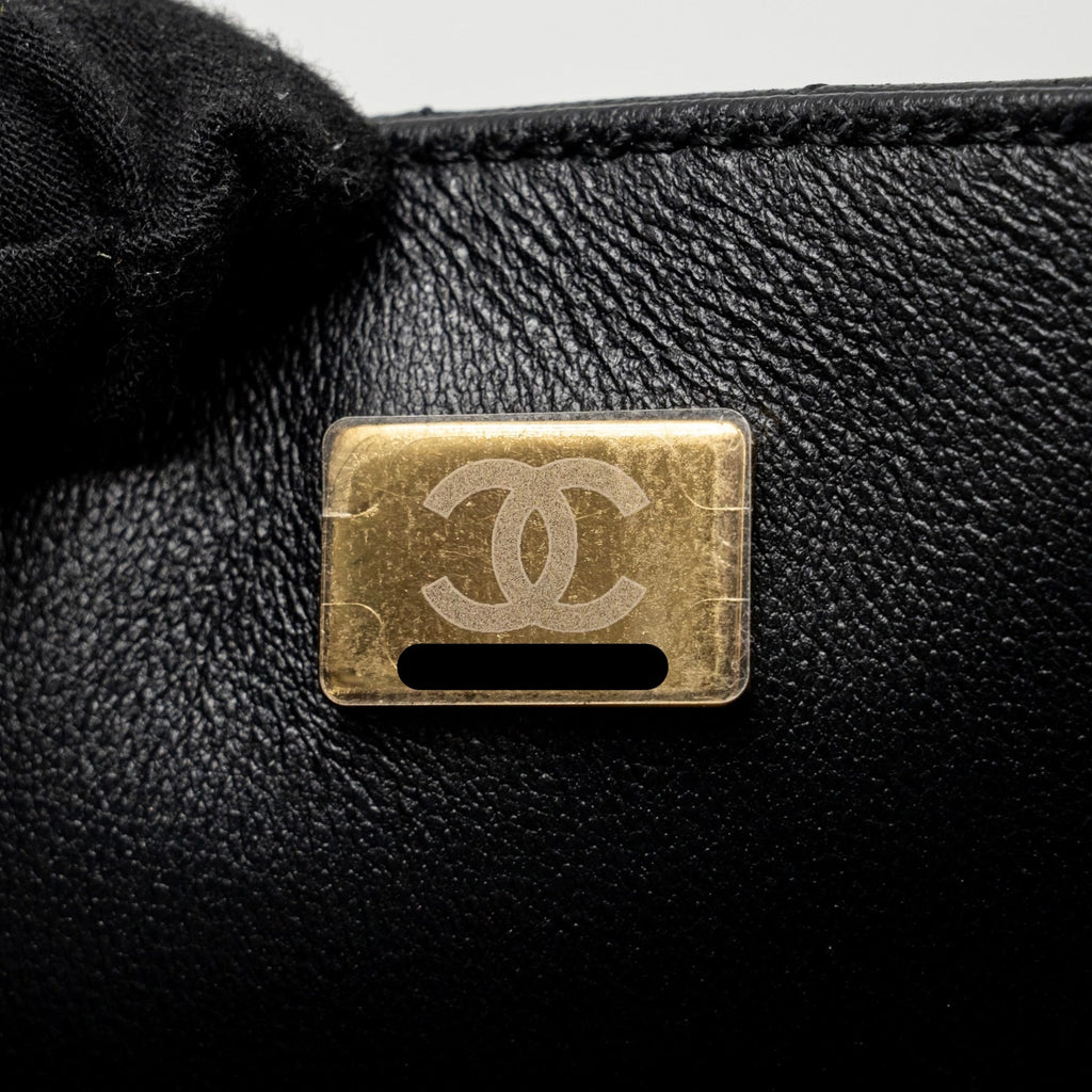 CHANEL 24S CC LOGO TOP HANDLE FLAP BAG WITH CHAIN LAMBSKIN BLACK GHW (MICROCHIP)